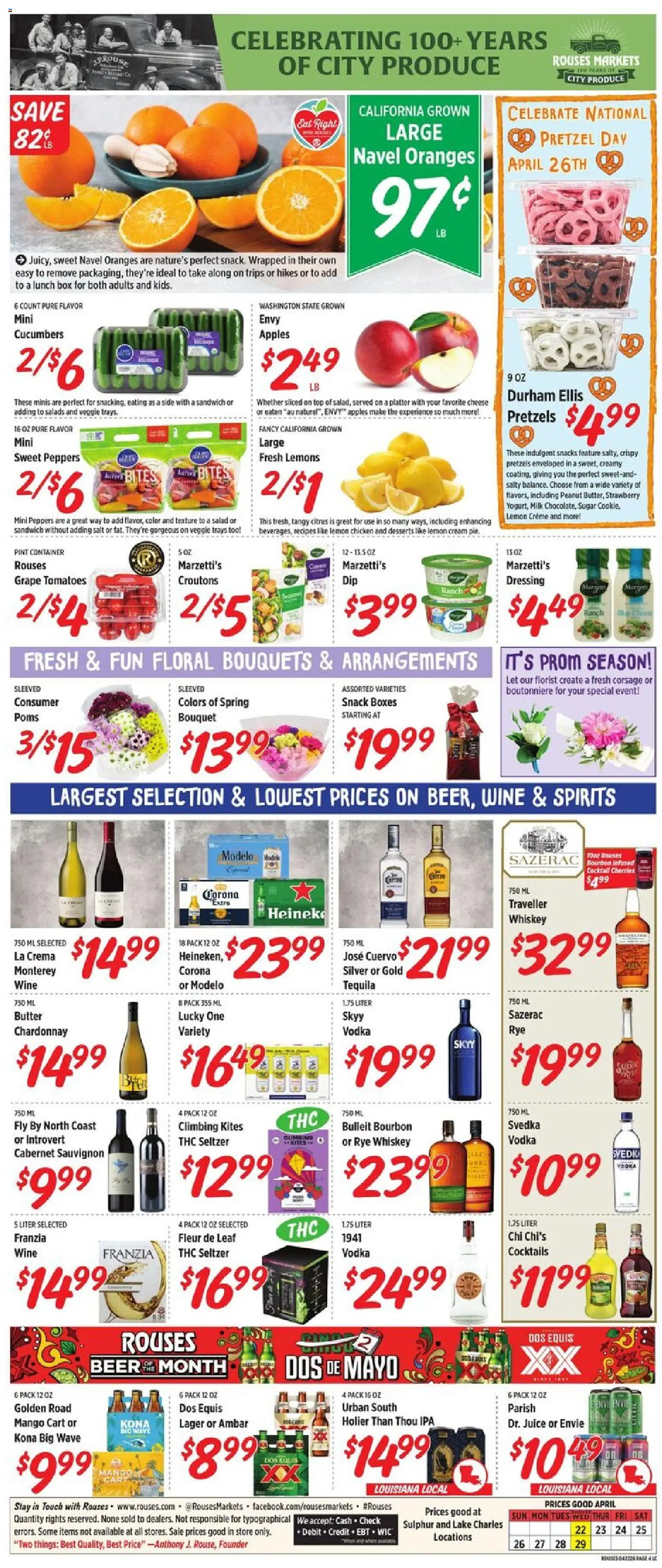 Rouses Weekly Ad - LA - valid from 22.04.2026 | Page: 8 | Products: Milk, Oranges, Tomatoes, Salt