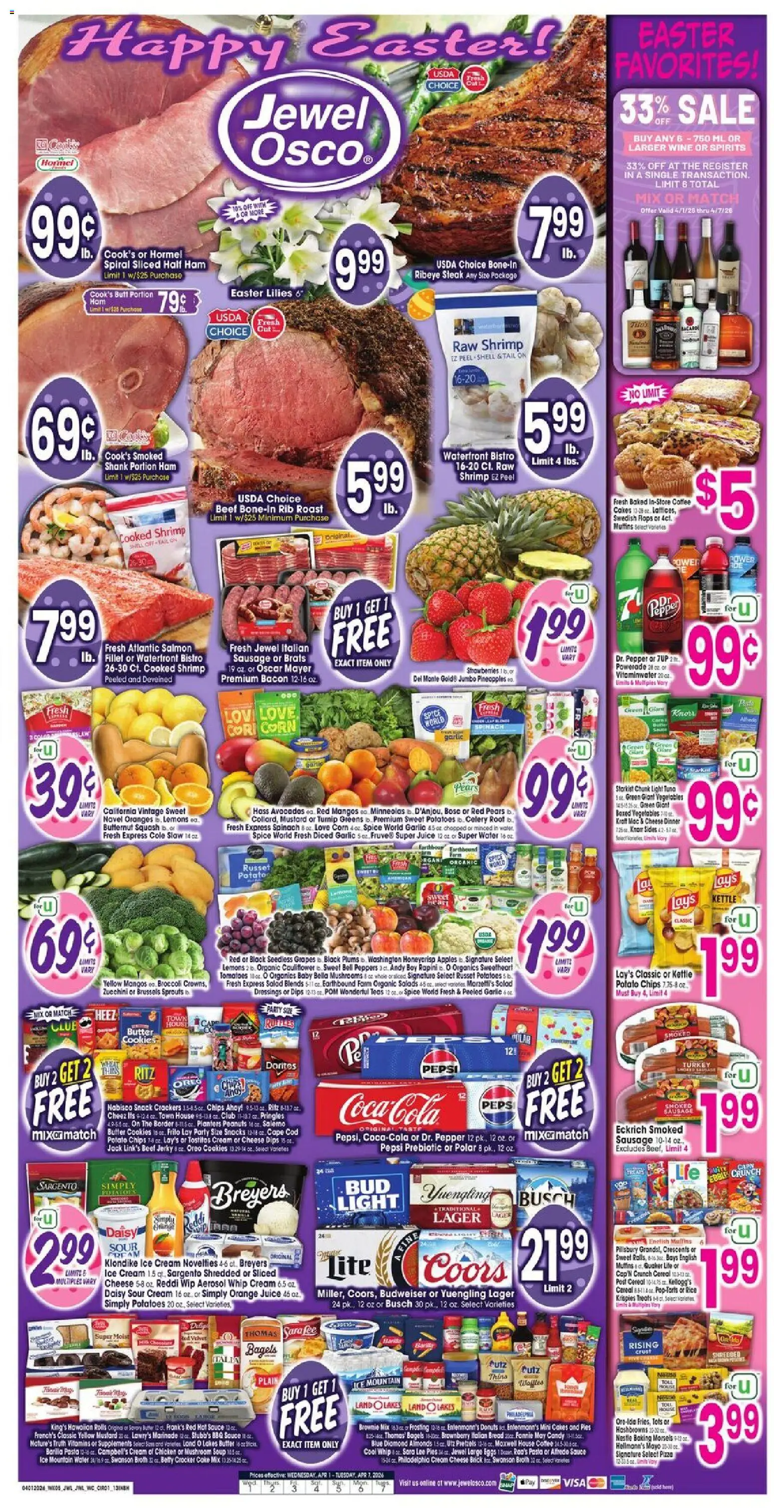 Jewel Osco Weekly Ad - IN - valid from 01.04.2026 | Page: 1 | Products: Pizza, Rice, Beef, Cream