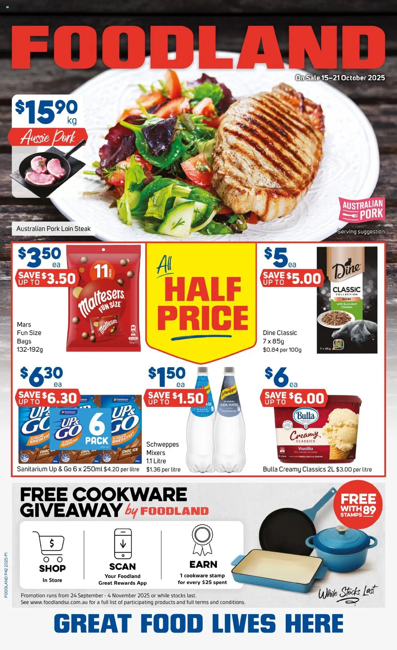 Foodland catalogue - valid from 15.10.2025 | Page: 1 | Products: Milk, Pork, Cream, Up & go