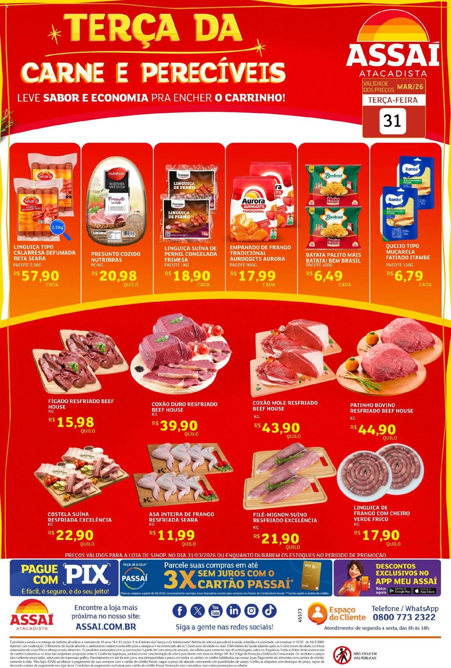 Assaí Atacadista Folheto - válido de 31.03.2026 | Página: 1 | Produtos: Linguiça, Base, Bebida, Frango
