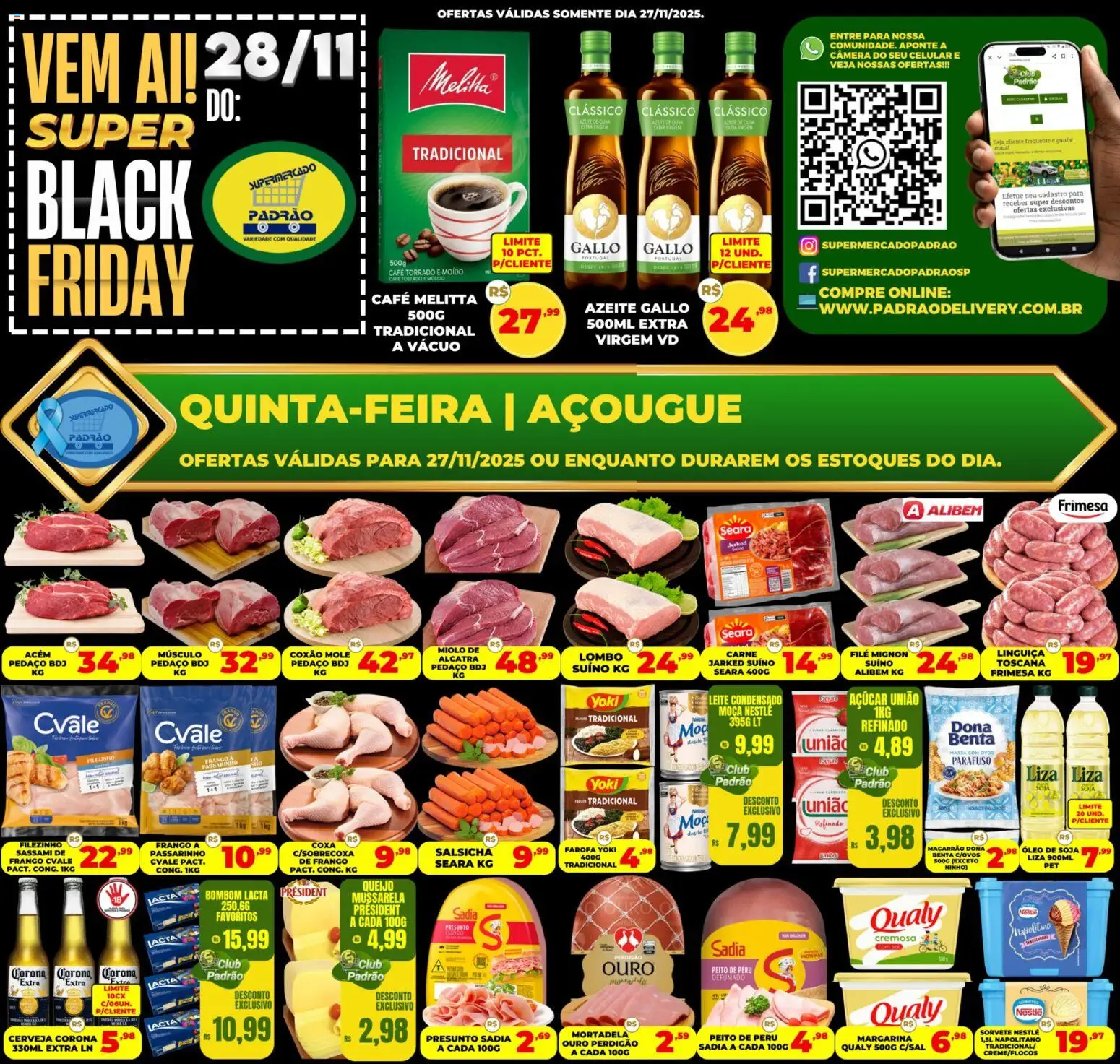 Supermercado Padrão Folheto - válido de 27.11.2025 | Página: 1 | Produtos: Acém, Queijo, Café, Açúcar