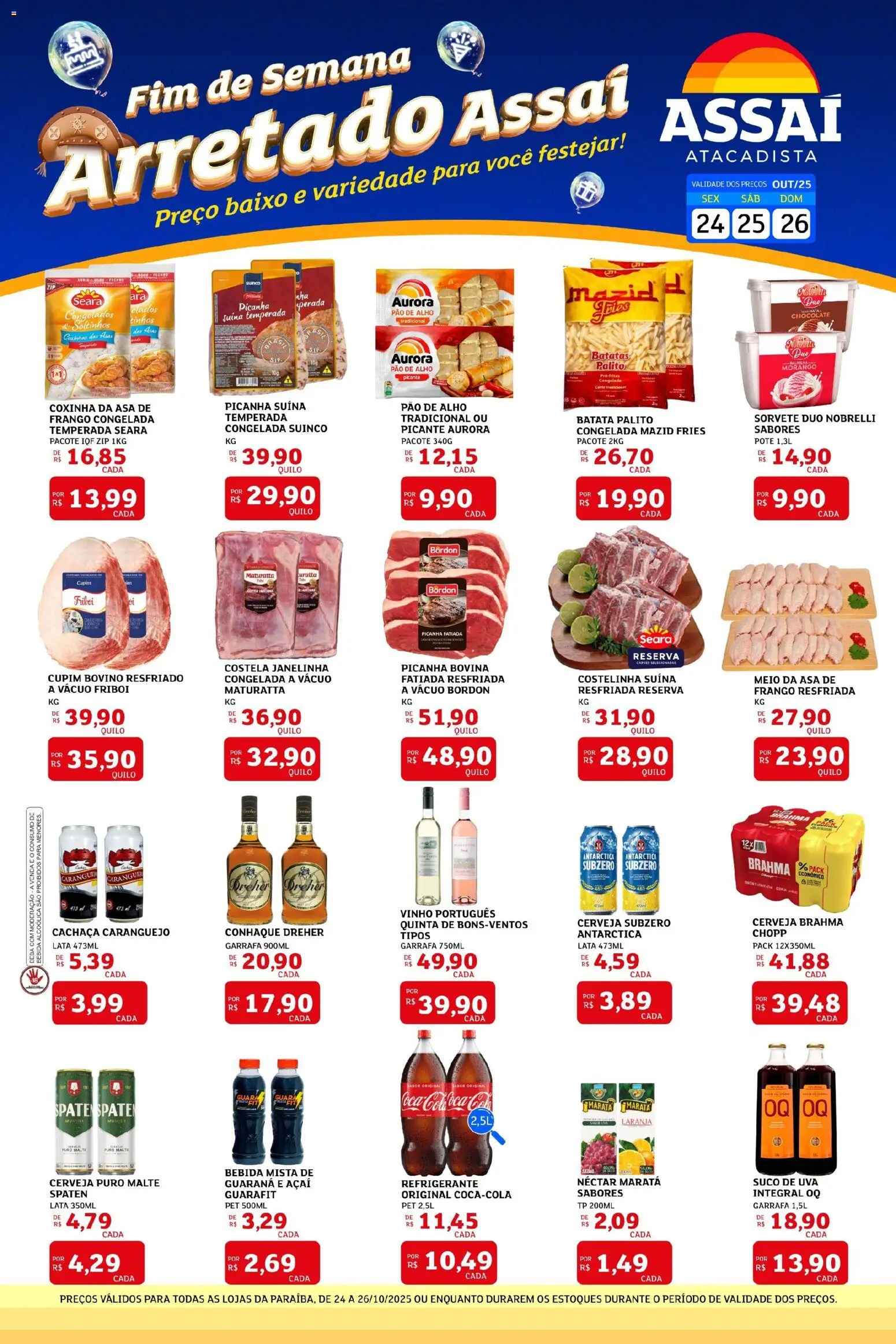 Assaí Atacadista Folheto - válido de 24.10.2025 | Página: 1 | Produtos: Pao de alho, Vinho, Cerveja, Frango