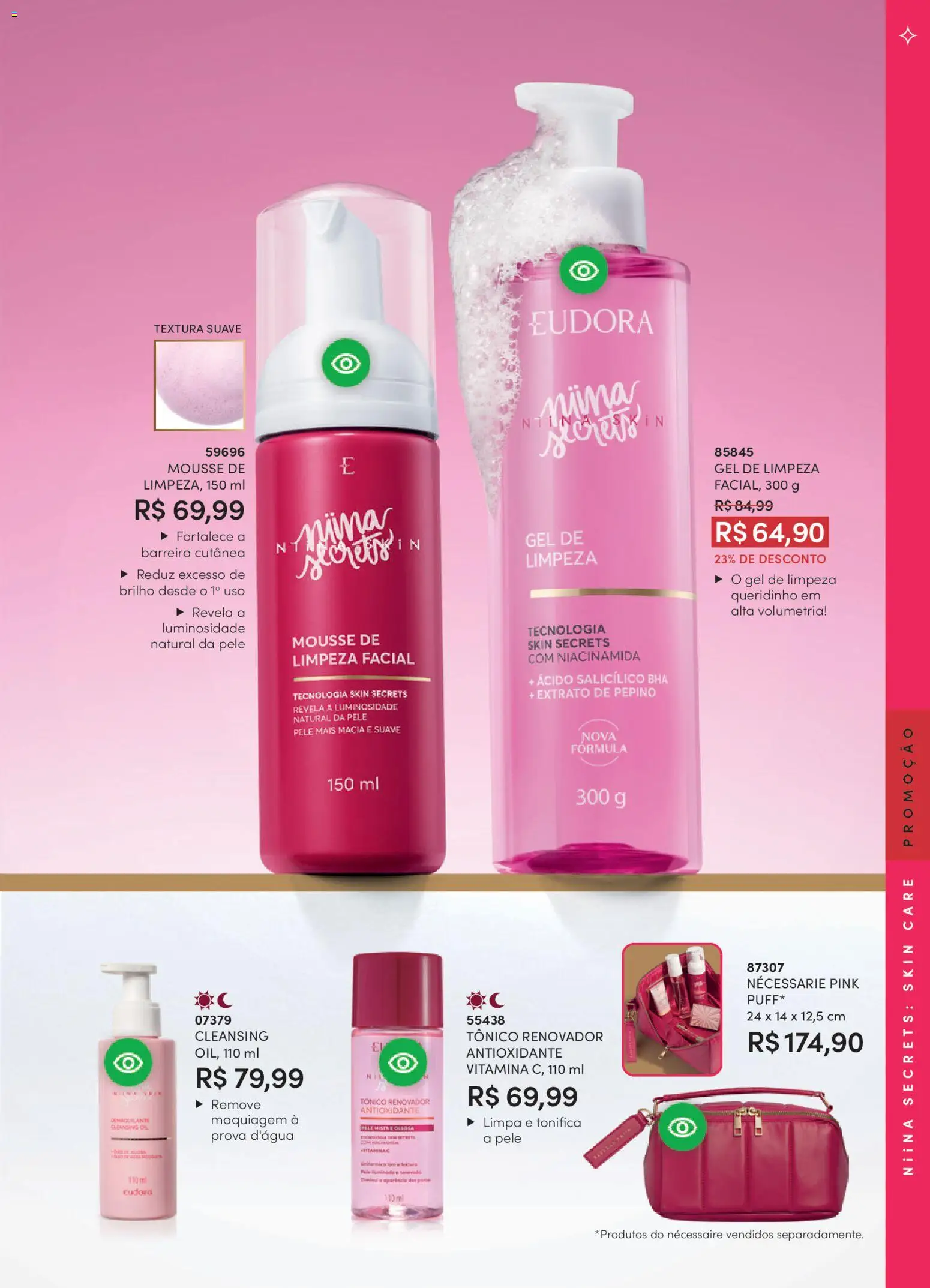 Eudora Folheto - válido de 19.02.2026 | Página: 73 | Produtos: Tônico, Maquiagem, Necessaire, Gel de limpeza