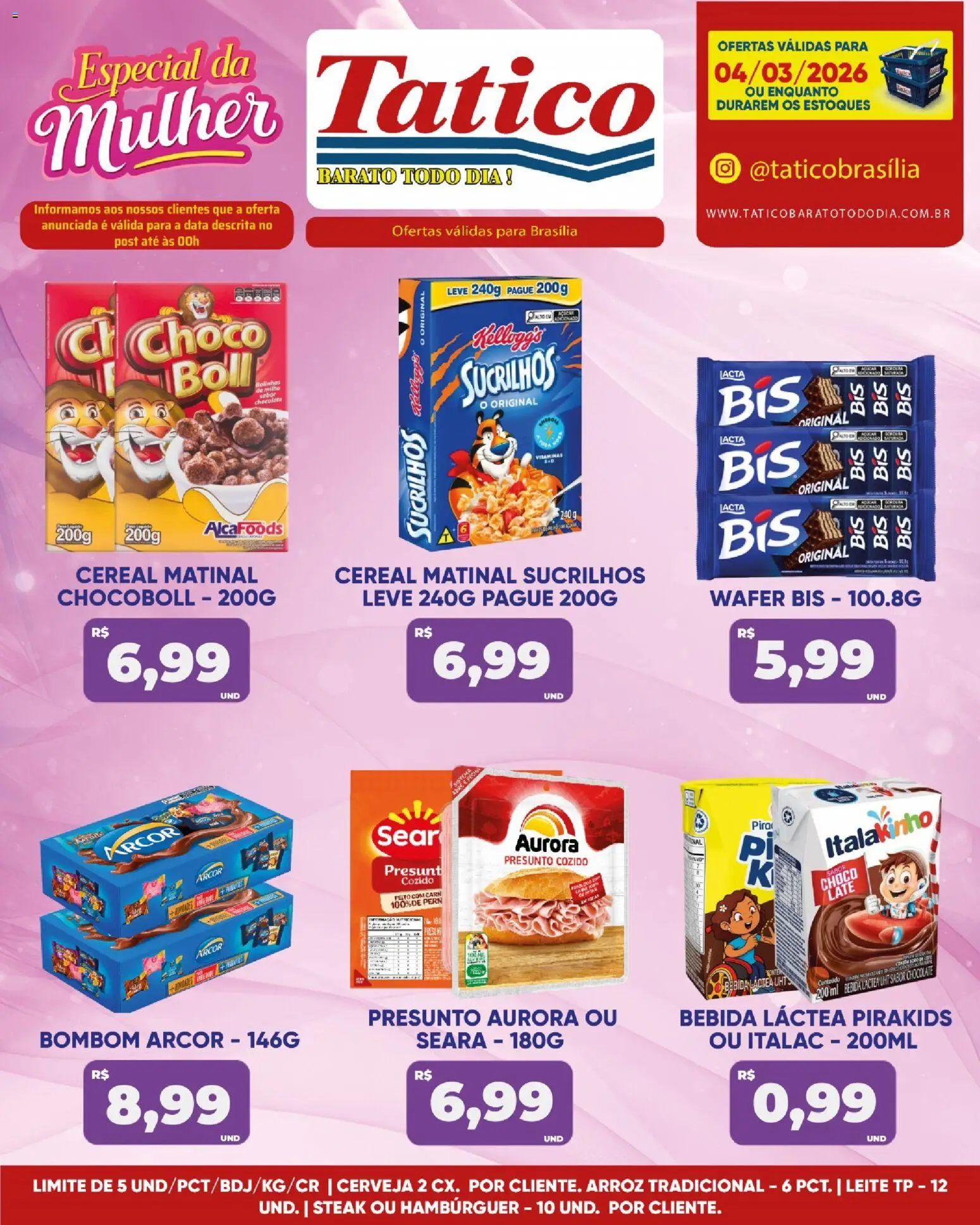 Tatico Folheto - válido de 04.03.2026 | Página: 5 | Produtos: Chocolate, Presunto, Hambúrguer, Bombom