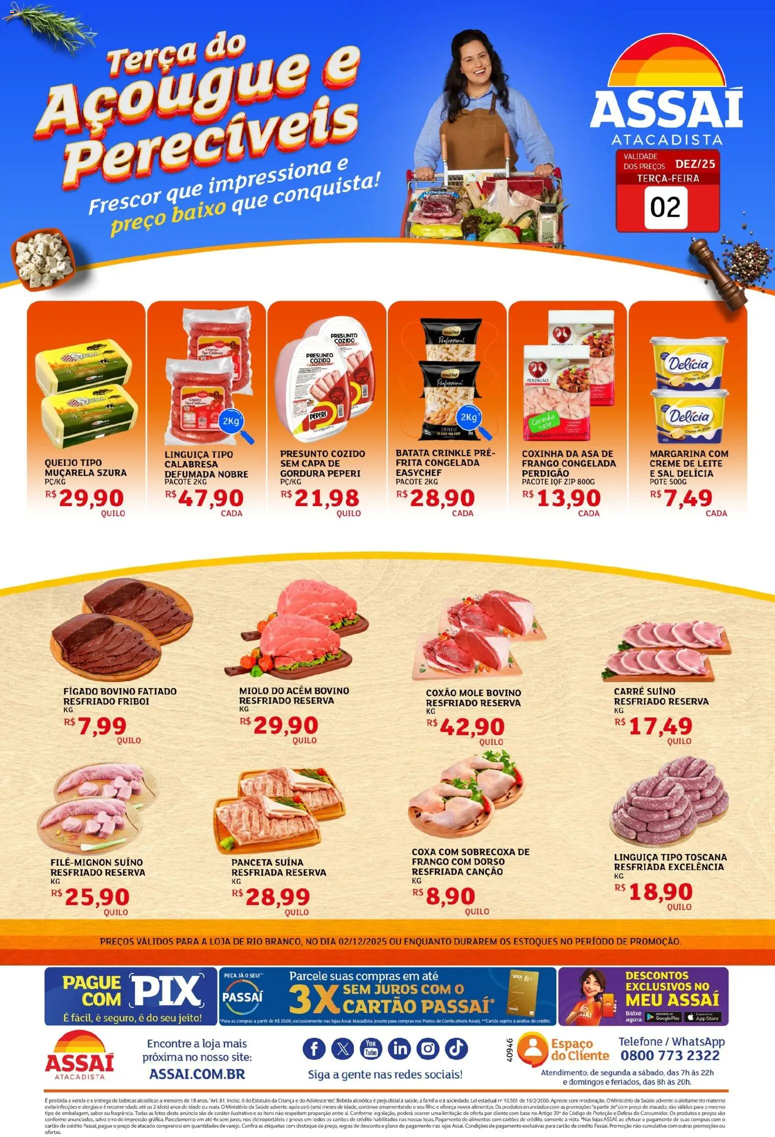 Assaí Atacadista Folheto - válido de 02.12.2025 | Página: 1 | Produtos: Muçarela, Base, Batata, Margarina