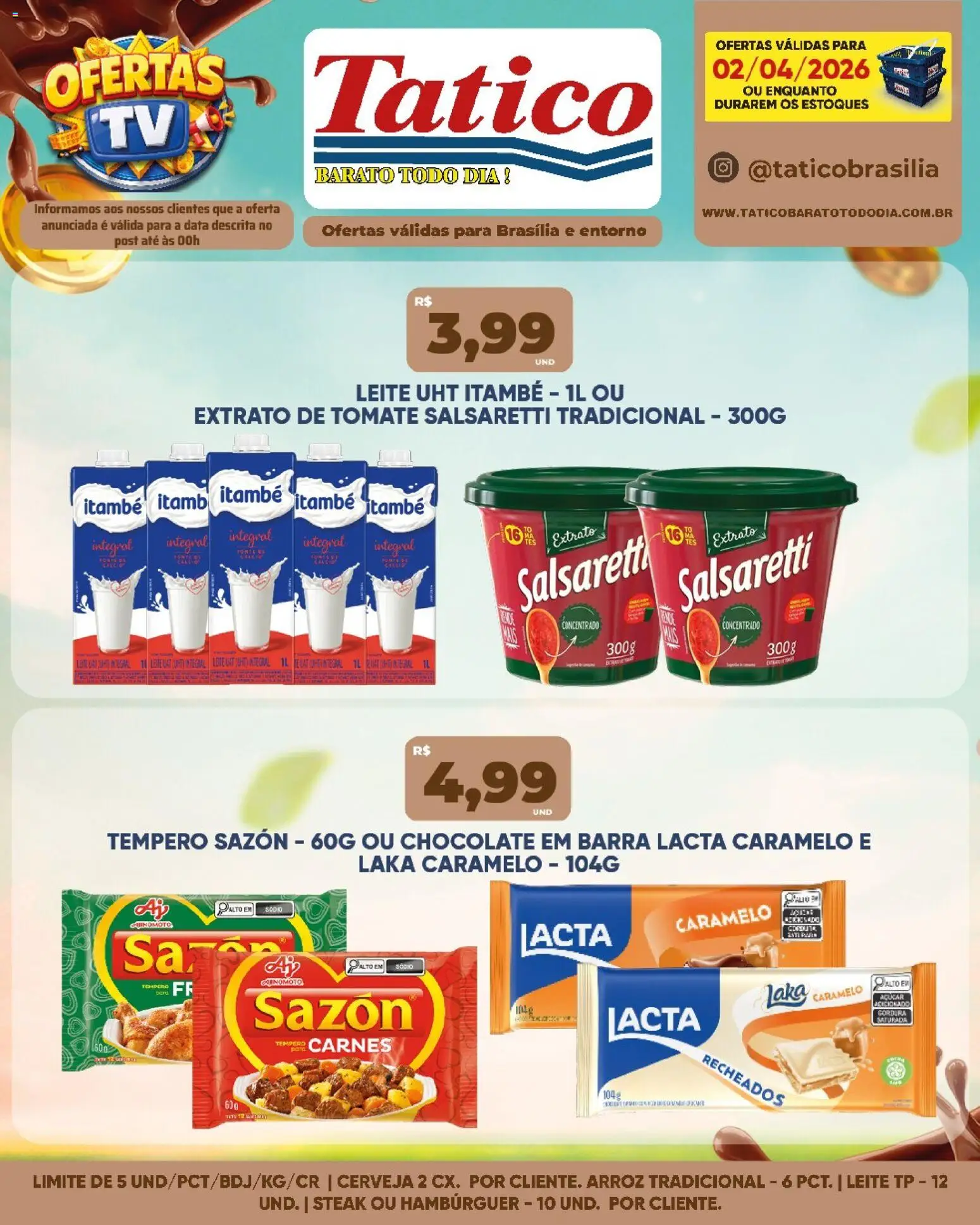 Tatico Folheto - válido de 03.04.2026 | Página: 23 | Produtos: Leite, Chocolate, Arroz, Hambúrguer