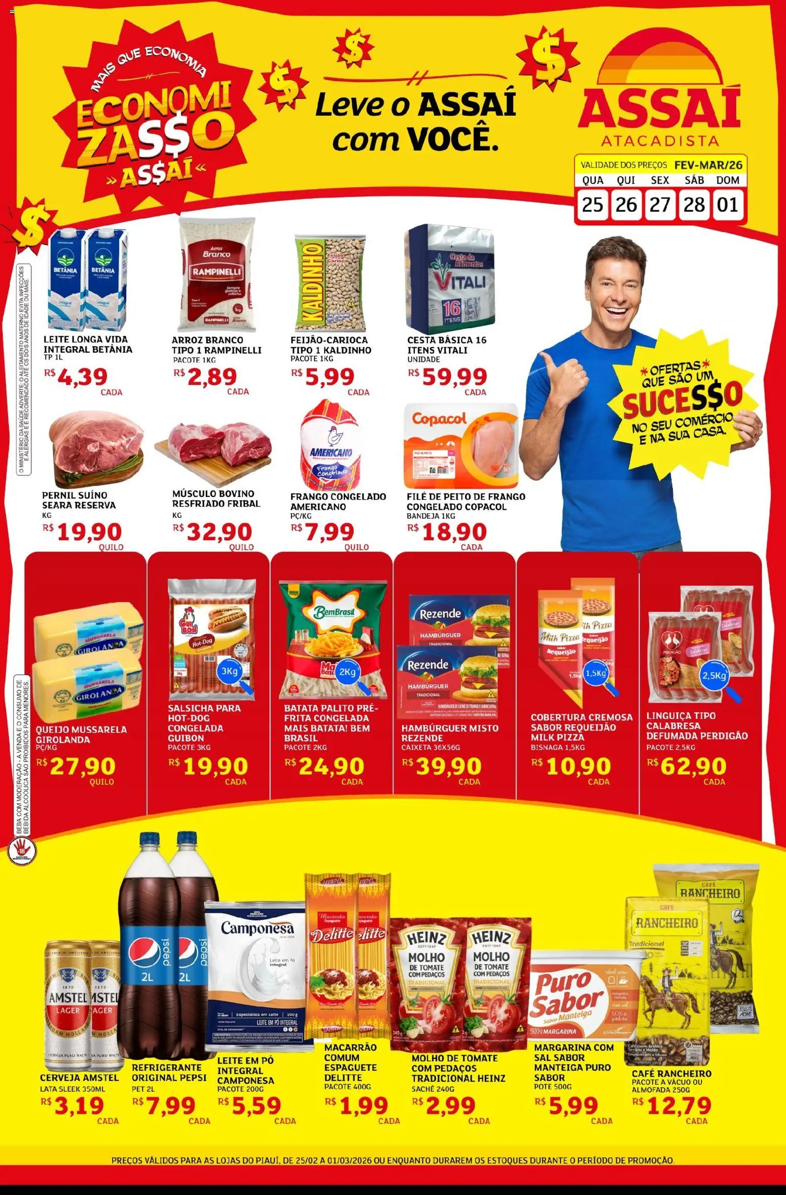 Assaí Atacadista Folheto - válido de 25.02.2026 | Página: 1 | Produtos: Salsicha, Manteiga, Refrigerante, Requeijão