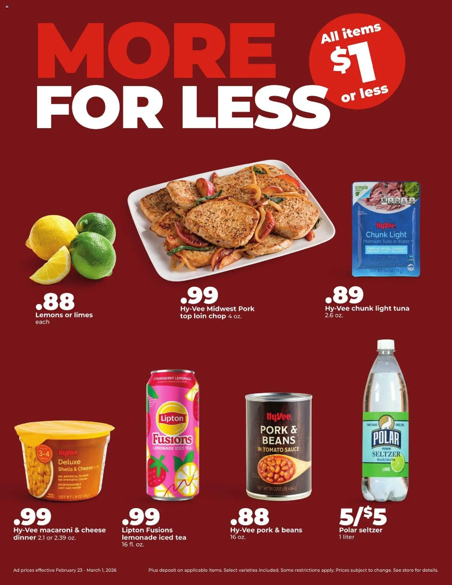 HyVee Weekly Ad - valid from 23.02.2026 | Page: 18 | Products: Cheese, Pork, Water, Lime