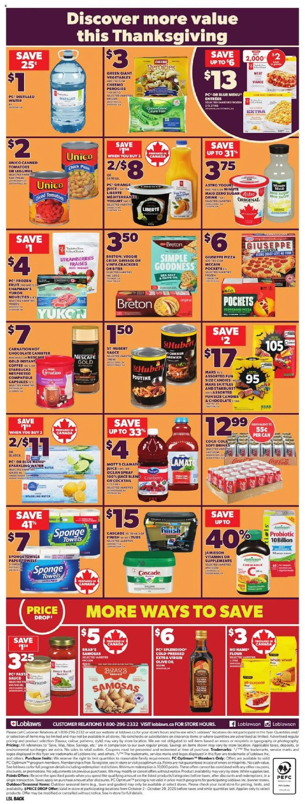 Loblaws flyer valid from 09.10.2025 | Page: 4 | Products: Strawberries, PC, Sponge, Yogurt
