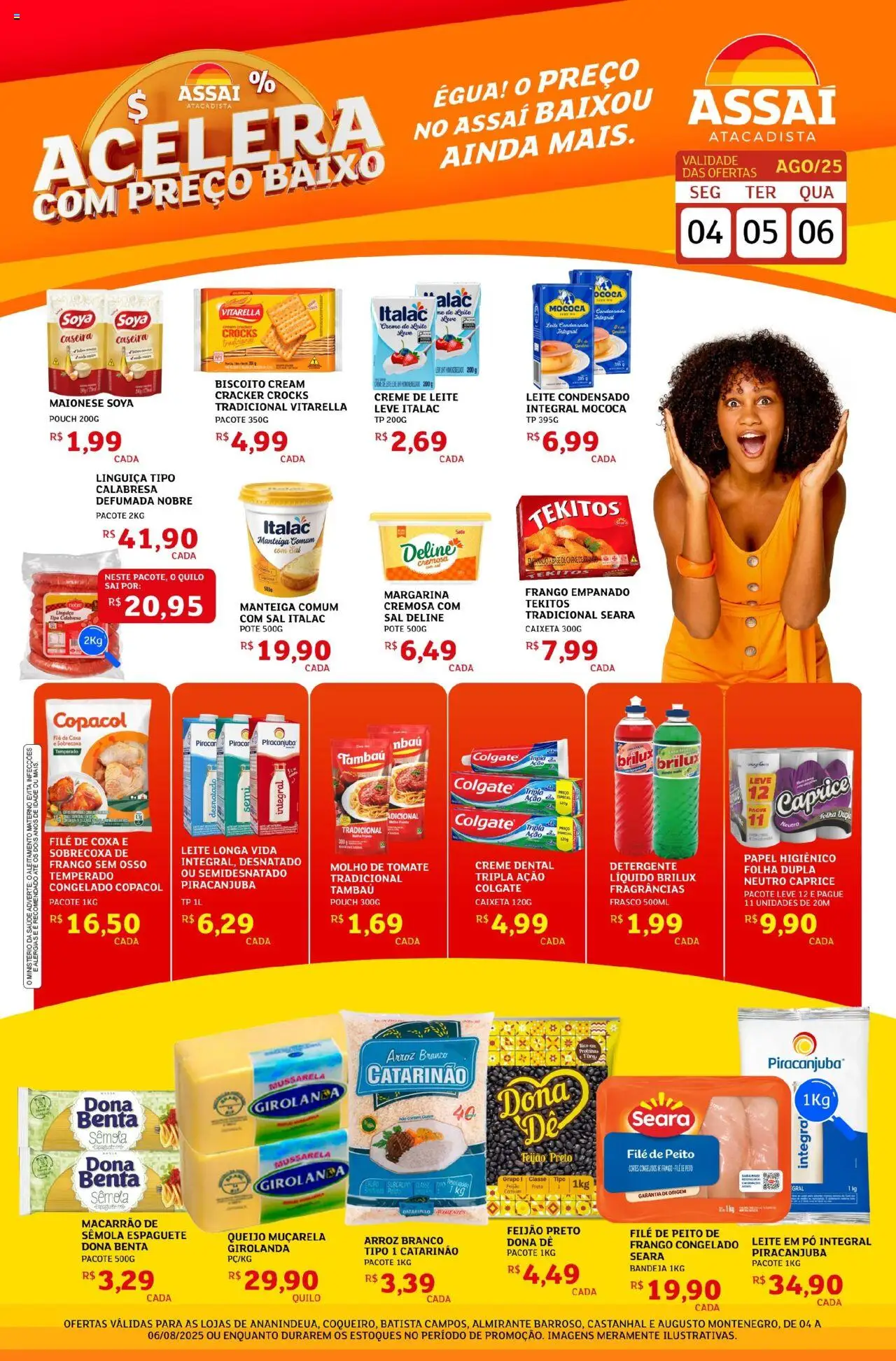 Assaí Atacadista Folheto - válido de 04.08.2025 | Página: 1 | Produtos: Detergente, Linguiça, Frango, Margarina