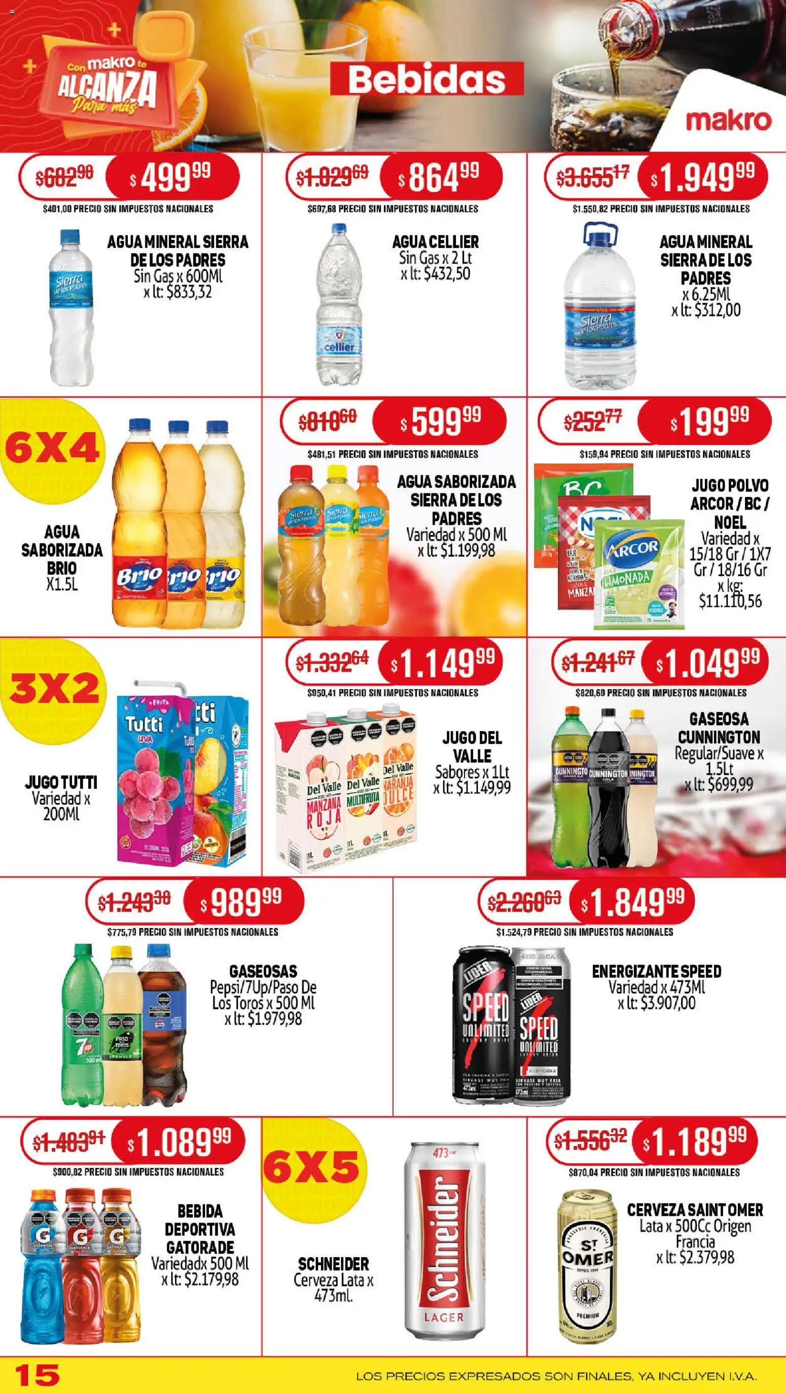 Makro ofertas │ válido desde el 27.11.2025 | Página: 15 | Productos: Gaseosa, Agua, Cerveza, Sierra