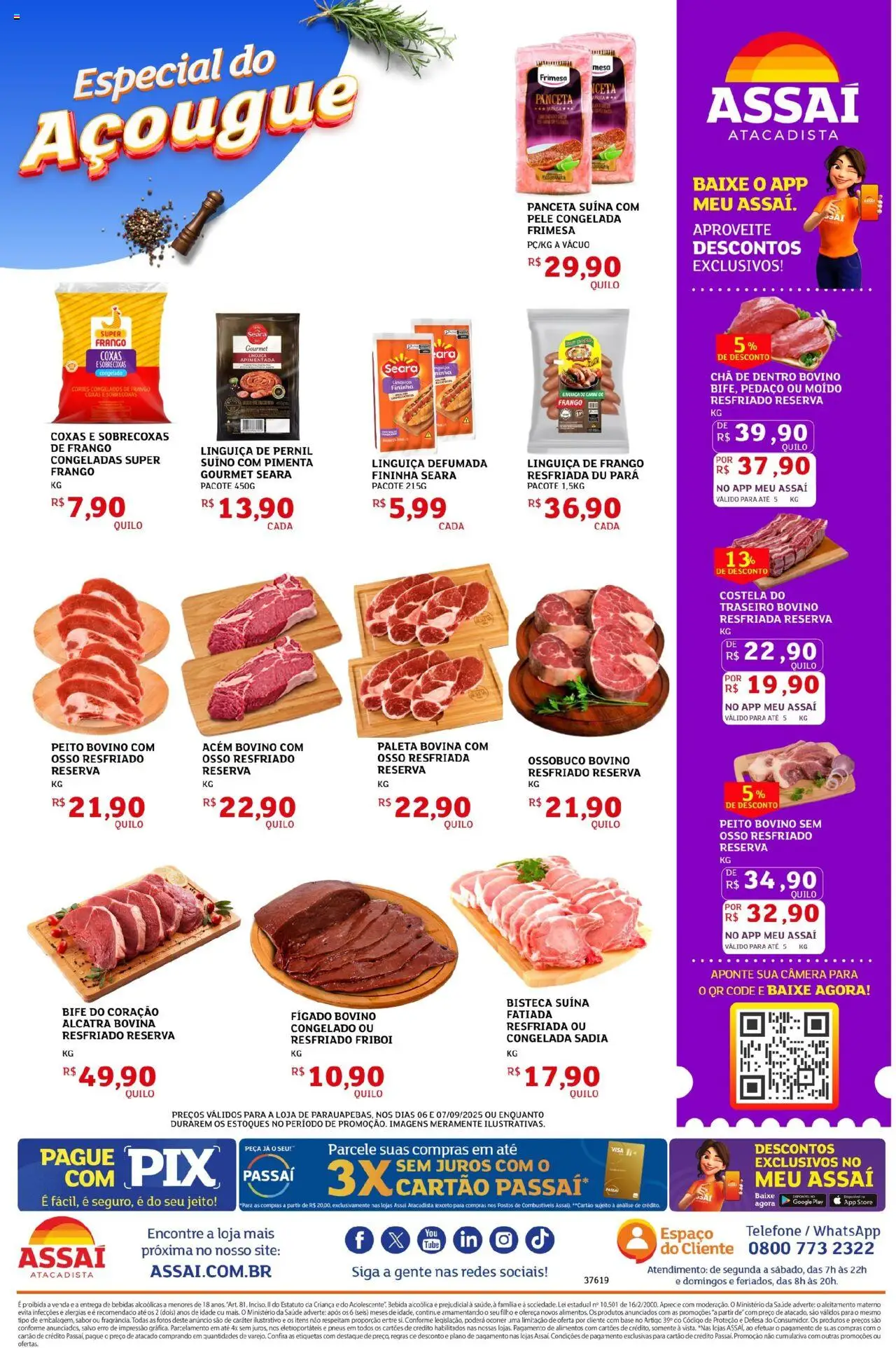 Assaí Atacadista Folheto - válido de 06.09.2025 | Página: 3 | Produtos: Linguiça, Acém, Pneus, Telefone