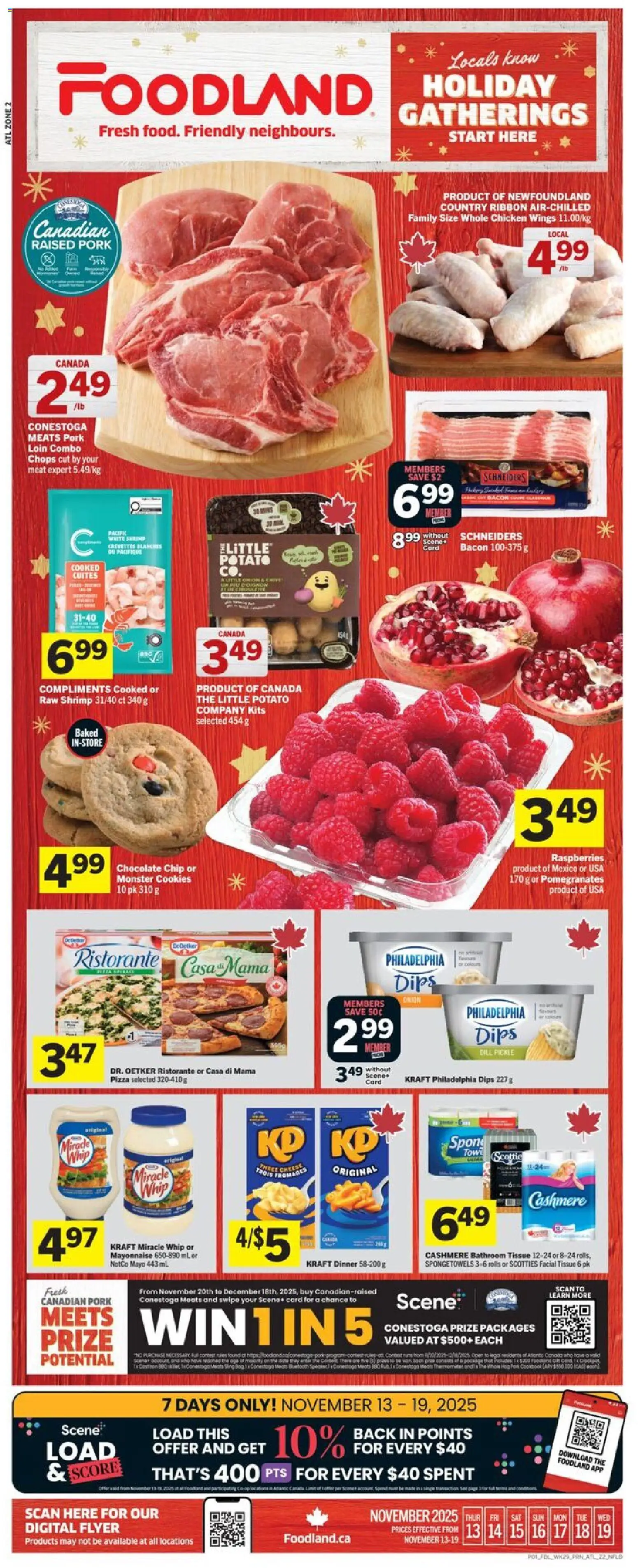 Foodland flyer valid from 13.11.2025 | Page: 1 | Products: Cookies, Chicken wings, Pizza, Pork