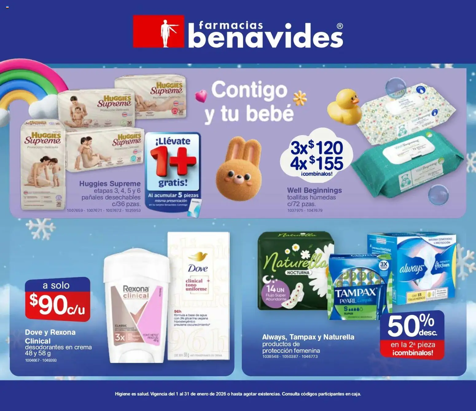 Nuevas ofertas de Farmacia Benavides válidas en toda la República Mexicana desde el 01.01.2026. ¡Encuentra las mejores ofertas en Farmacia Benavides catálogo! | Página: 24 | Productos: Crema, Agua, Toallitas húmedas, Pañales
