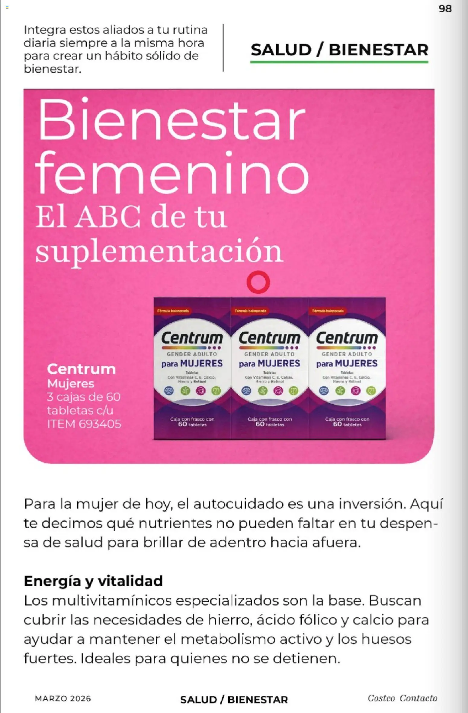 Nuevas ofertas de Costco válidas en toda la República Mexicana desde el 01.03.2026. ¡Encuentra las mejores ofertas en Costco Revista de marzo! | Página: 98 | Productos: Frasco, Vitaminas, Té, Caja
