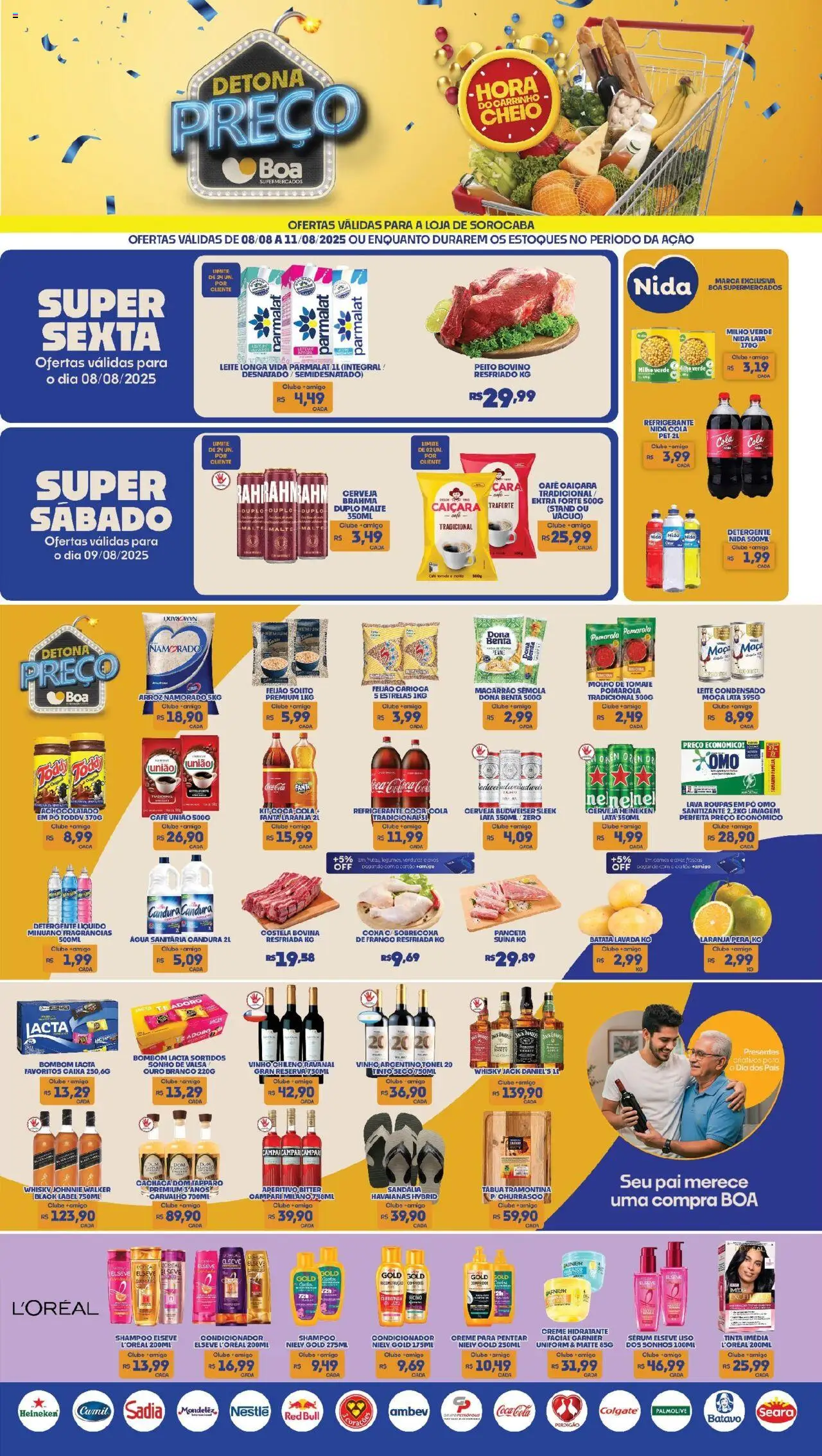 Boa Supermercados Folheto - válido de 08.08.2025 | Página: 1 | Produtos: Detergente, Carrinho, Macarrão, Bombom