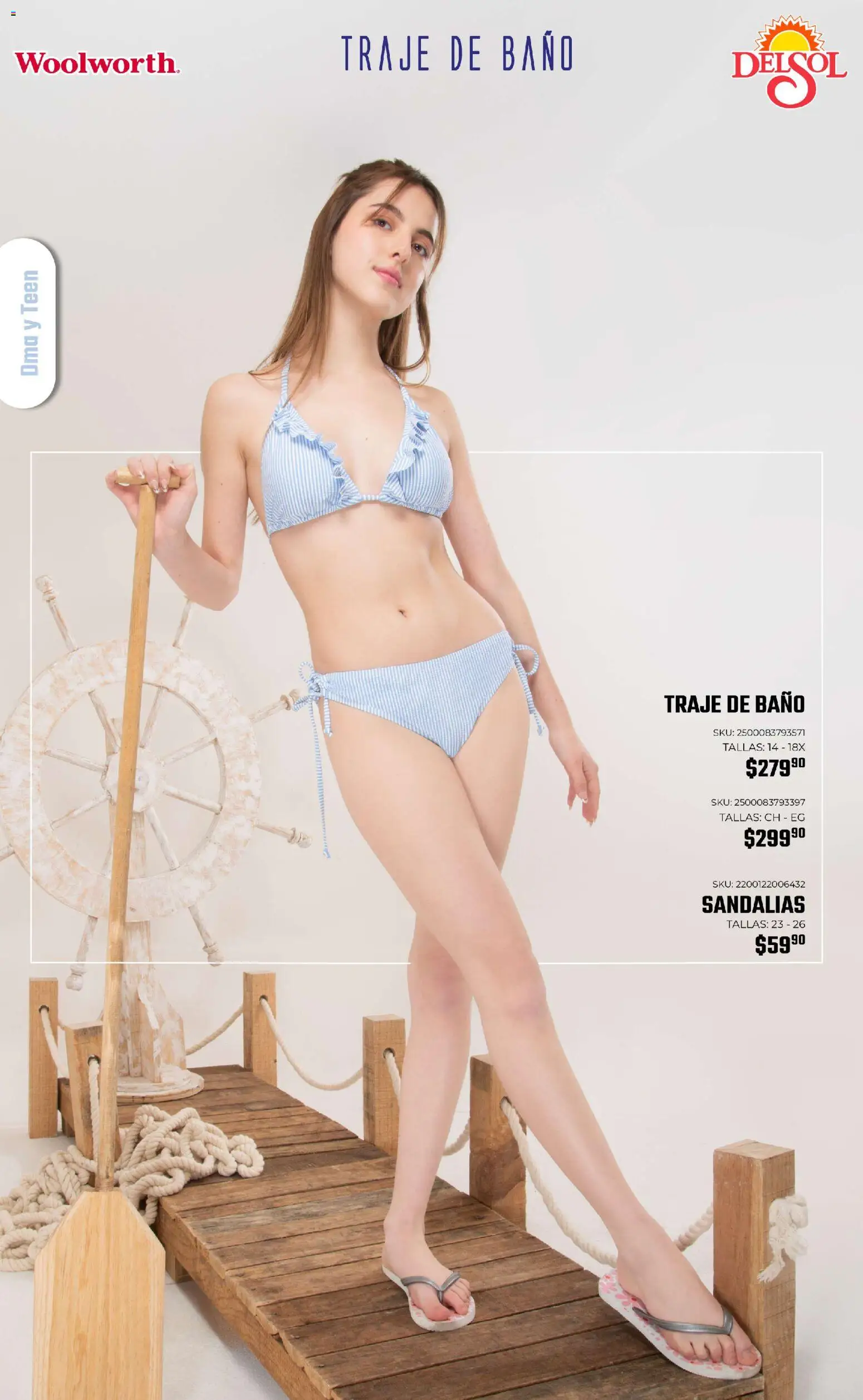Nuevas ofertas de Del Sol y Woolworth válidas en toda la República Mexicana desde el 19.03.2026. ¡Encuentra las mejores ofertas en Del Sol y Woolworth catálogo Vacaciones 2026 ! | Página: 39 | Productos: Traje, Traje de baño, Sandalias, Baño