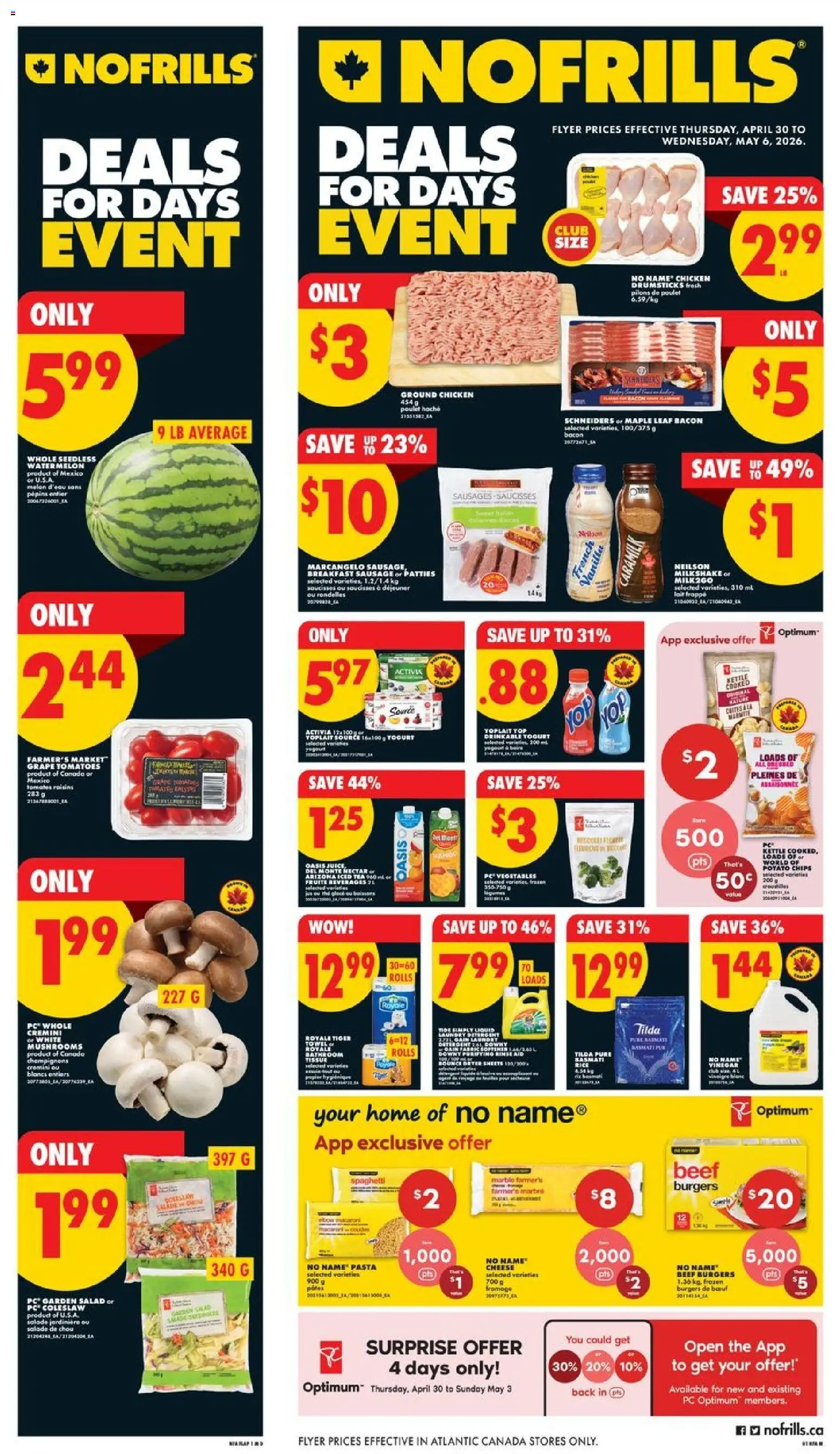No Frills flyer valid from 30.04.2026 | Page: 1 | Products: Tea, Beef, Chips, Tomatoes