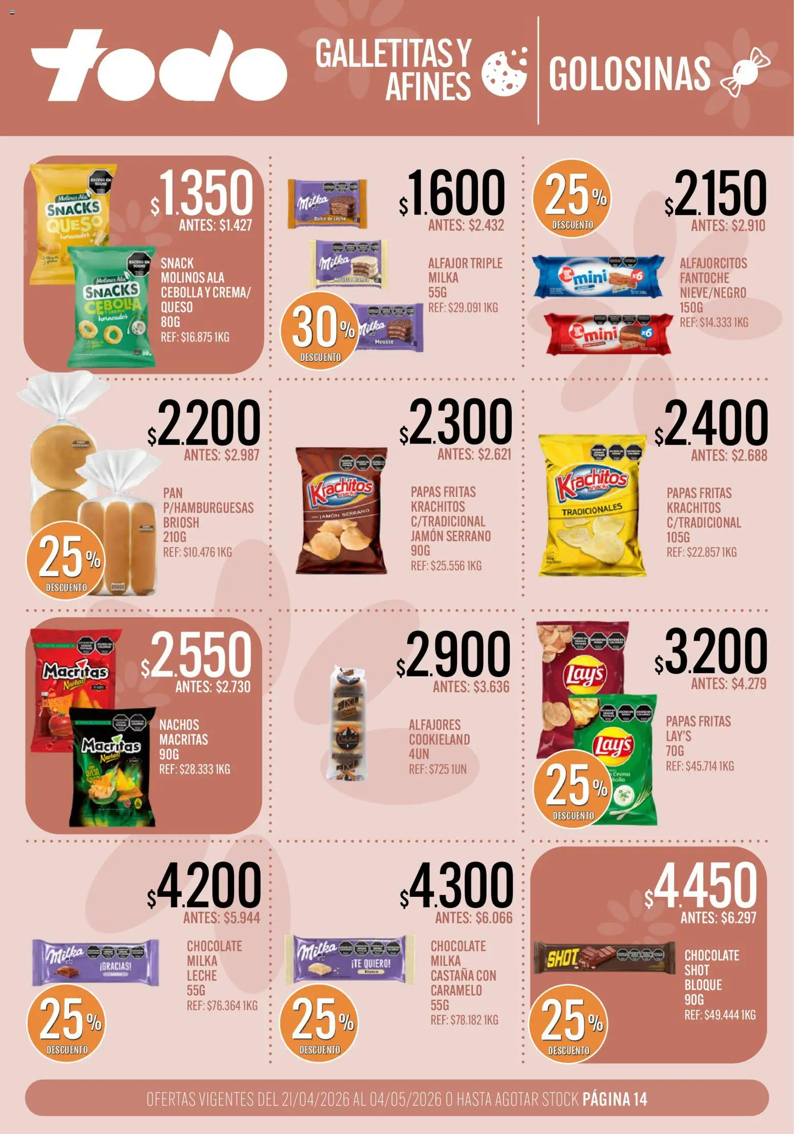 Supermercados TODO - Ofertas │ válido desde el 21.04.2026 | Página: 14 | Productos: Galletitas, Leche, Jamón, Golosinas