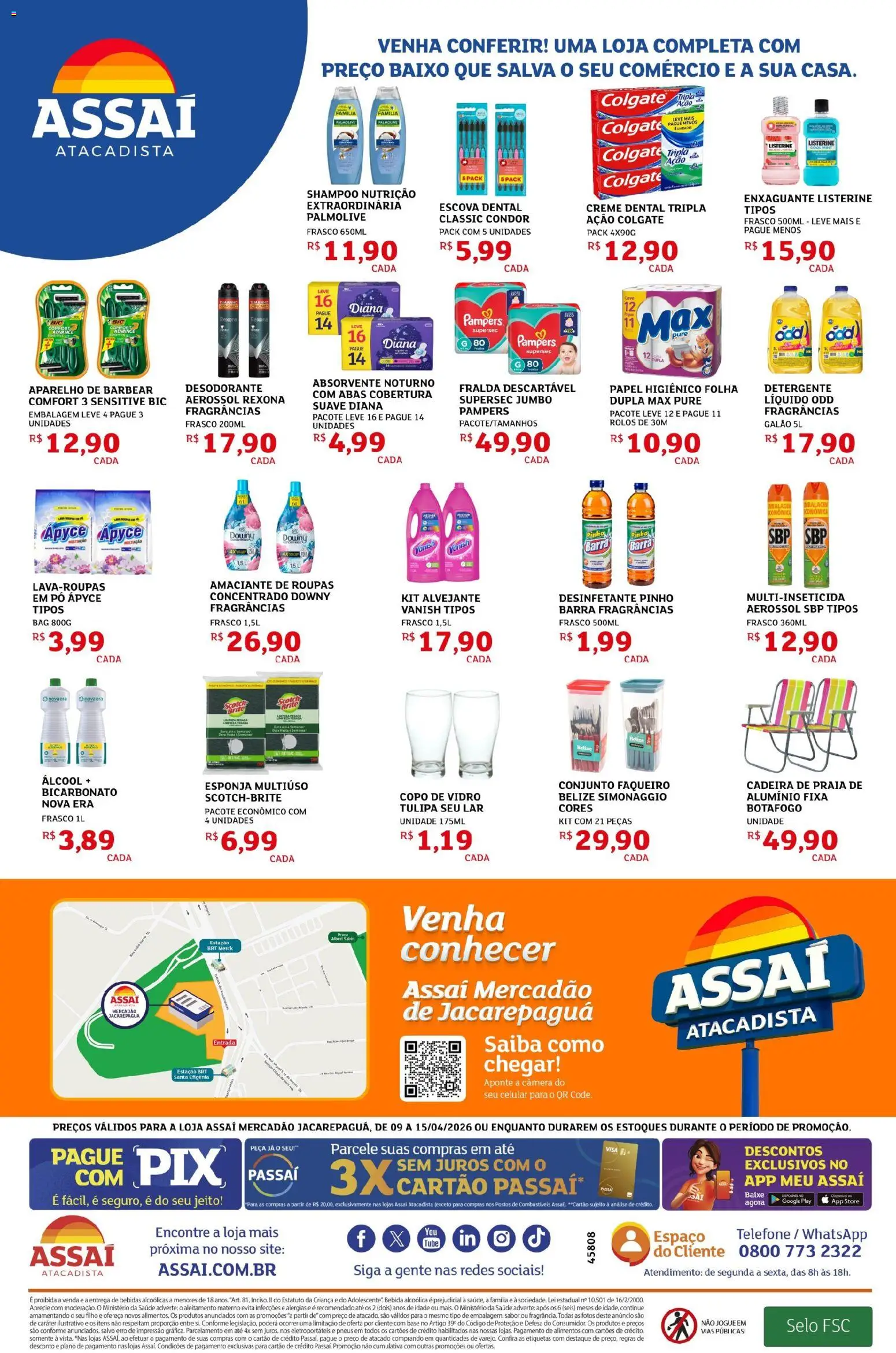 Assaí Atacadista Folheto - válido de 09.04.2026 | Página: 4 | Produtos: Detergente, Aparelho de barbear, Creme dental, Desinfetante
