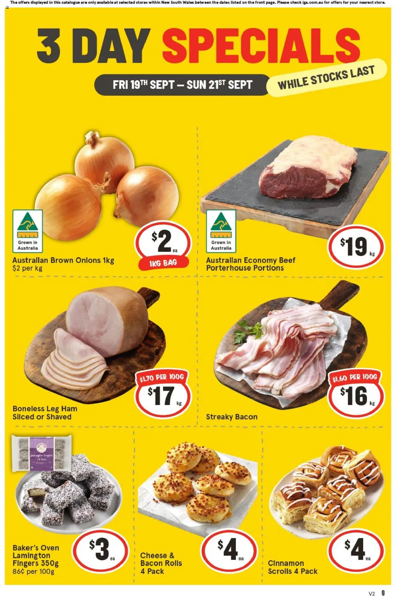 IGA catalogue - valid from 19.09.2025 | Page: 1 | Products: Bacon, Cheese, Onions, Oven