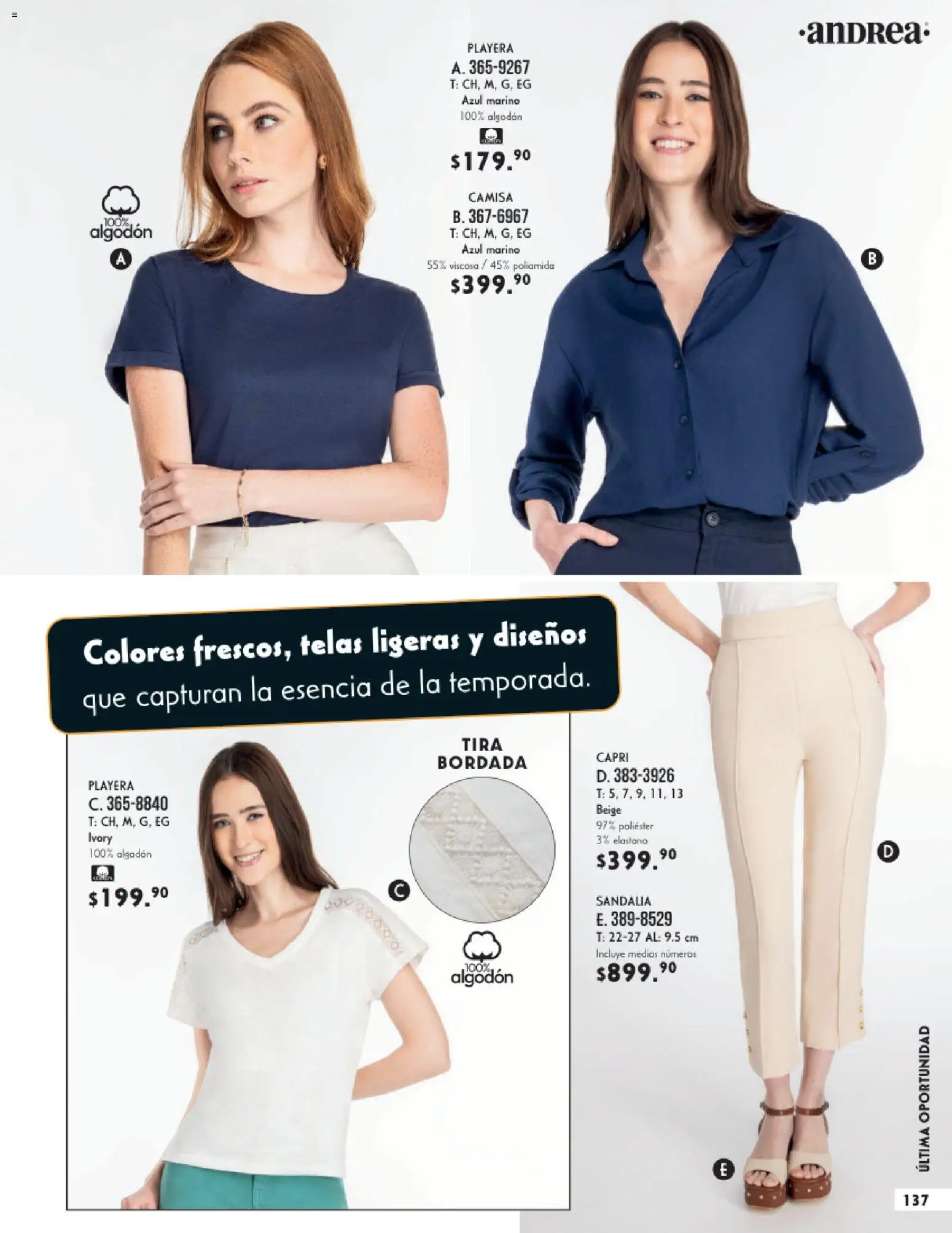 Nuevas ofertas de Andrea válidas en toda la República Mexicana desde el 25.01.2026. ¡Encuentra las mejores ofertas en Andrea catálogo Vestir! | Página: 137 | Productos: Camisa, Algodón, Playera