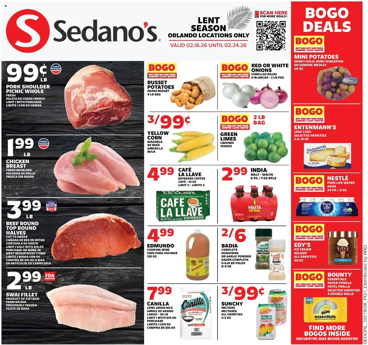 Sedano's Weekly Ad - valid from 18.02.2026 | Page: 1 | Products: Coffee, Rice, Pear, Bag