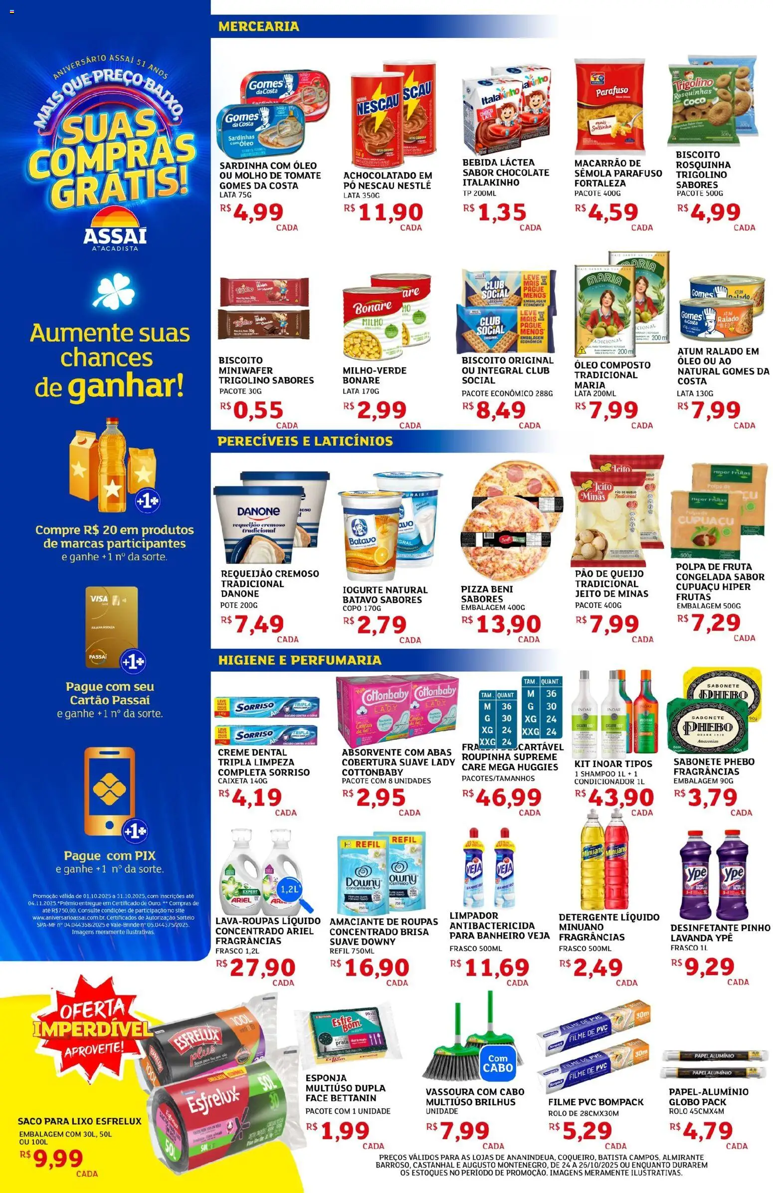 Assaí Atacadista Folheto - válido de 24.10.2025 | Página: 2 | Produtos: Achocolatado, Baixo, Desinfetante, Pão de queijo