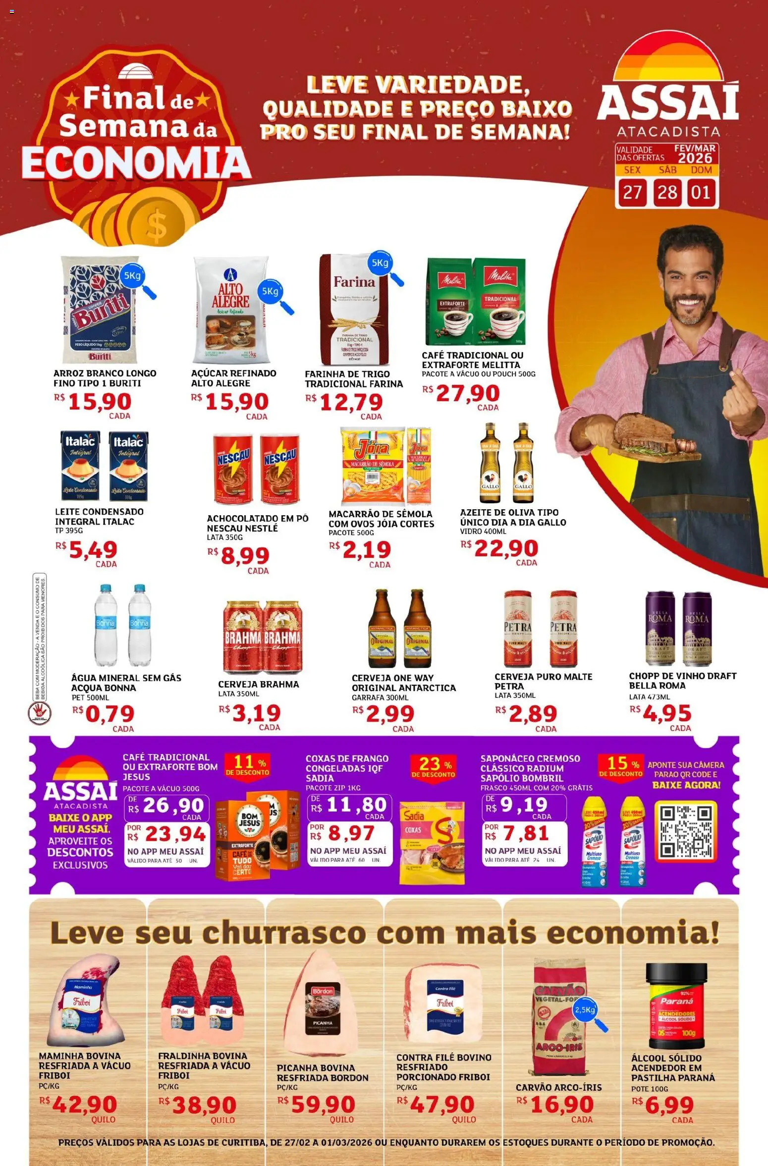 Assaí Atacadista Folheto - válido de 27.02.2026 | Página: 1 | Produtos: Maminha, Ovos, Açúcar, Azeite
