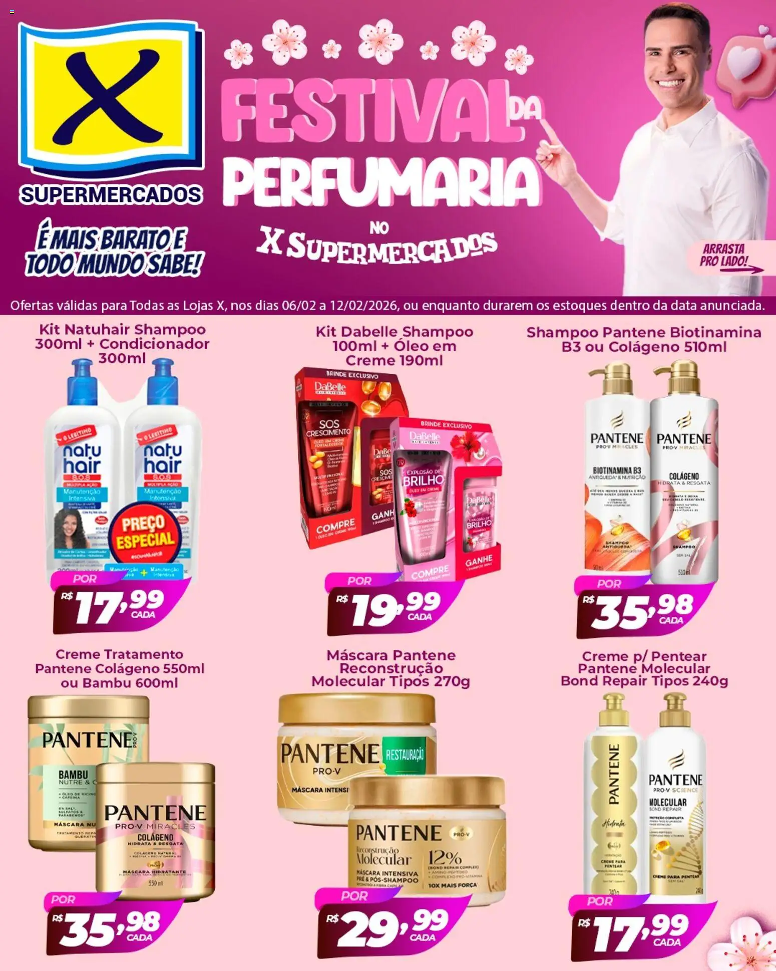 X Supermercados Folheto - válido de 06.02.2026 | Página: 1 | Produtos: Shampoo, Colágeno, Óleo, Shampoo pantene