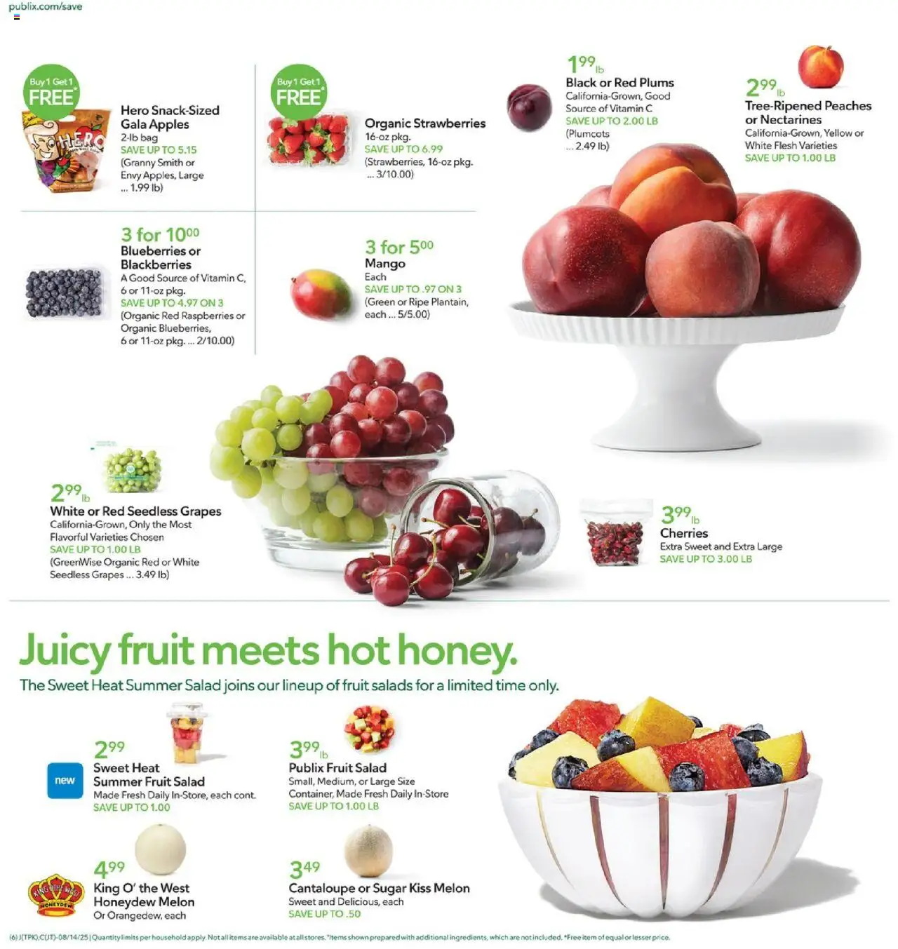 Publix Weekly Ad - valid from 13.08.2025 | Page: 6 | Products: Sugar, Mango, Grapes, Blueberries