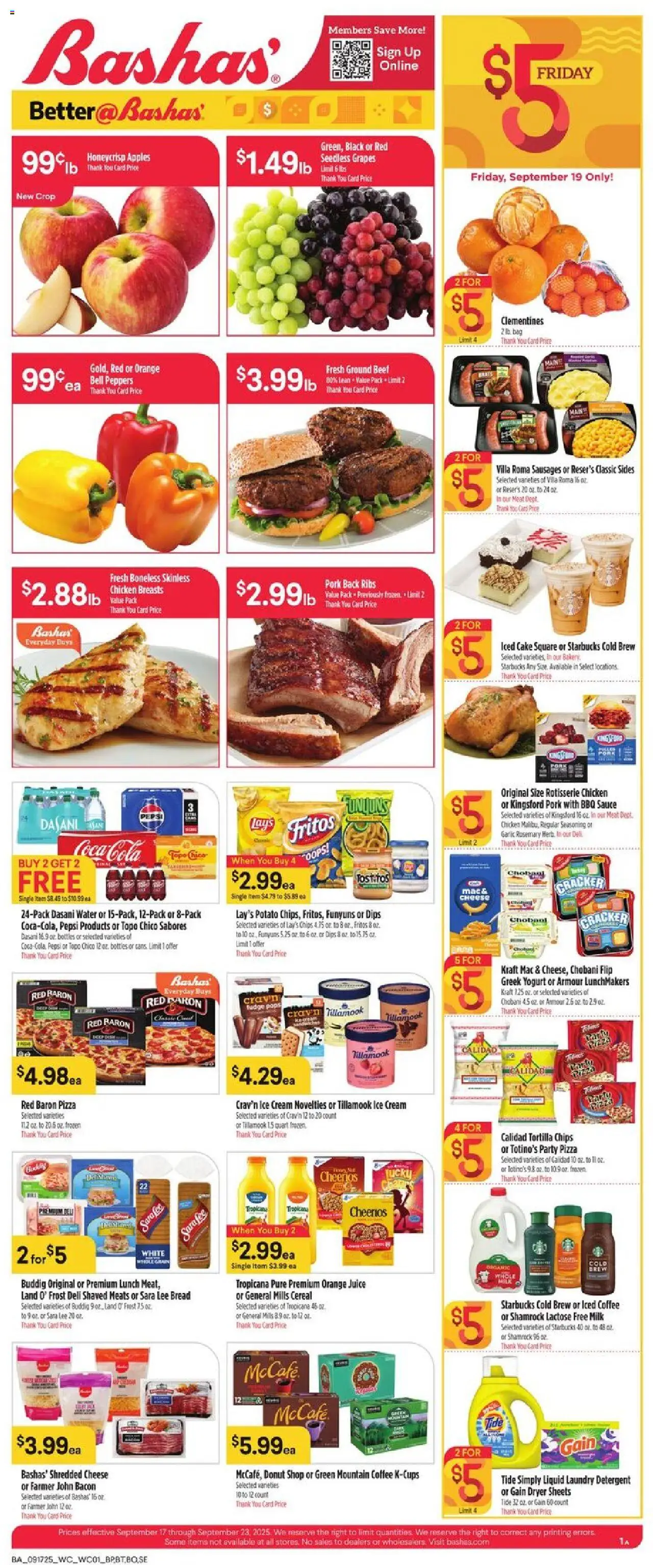 Basha's Weekly Ad - valid from 17.09.2025 | Page: 1 | Products: Cheese, Juice, Ice cream, Dryer
