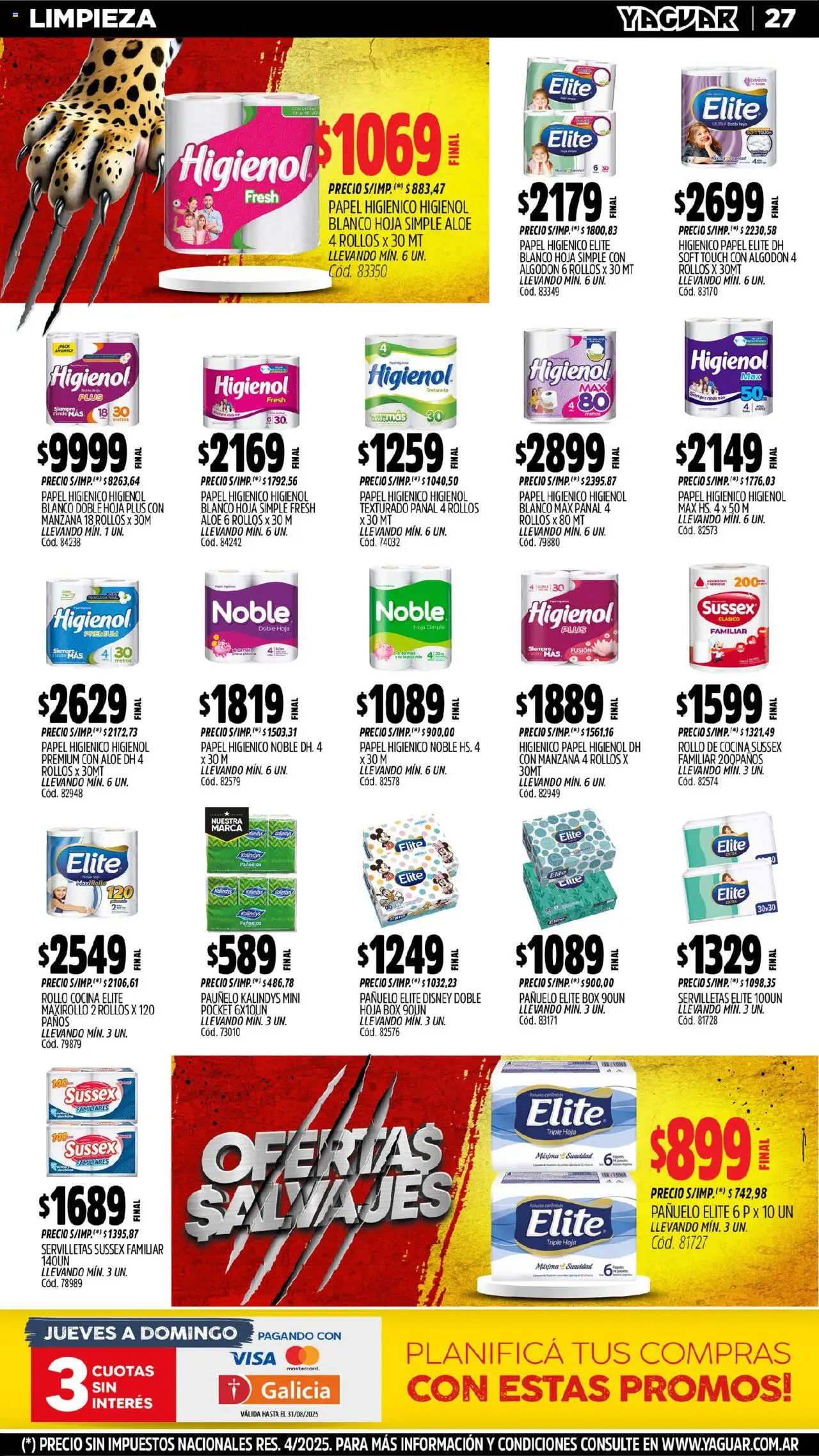 Yaguar - Misiones │ válido desde el 04.08.2025 | Página: 28 | Productos: Papel higiénico, Algodón, Pañuelo, Cocina