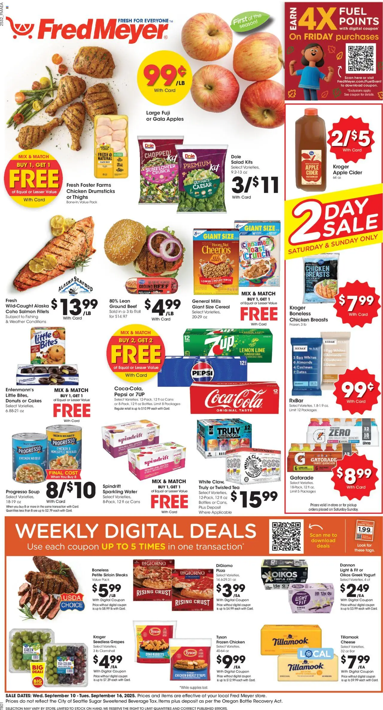 Fred Meyer Weekly Ad - valid from 10.09.2025 | Page: 1 | Products: Noodles, Water, Grapes, Raspberry