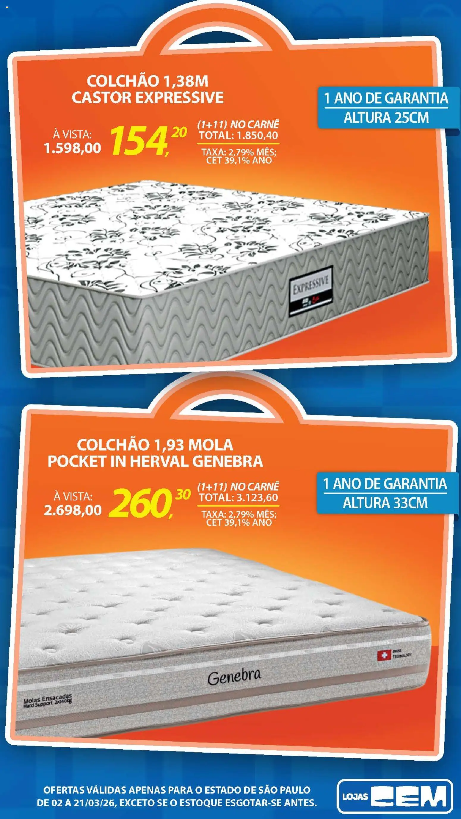 Lojas Cem Folheto - válido de 02.03.2026 | Página: 99 | Produtos: Colchão, Carne