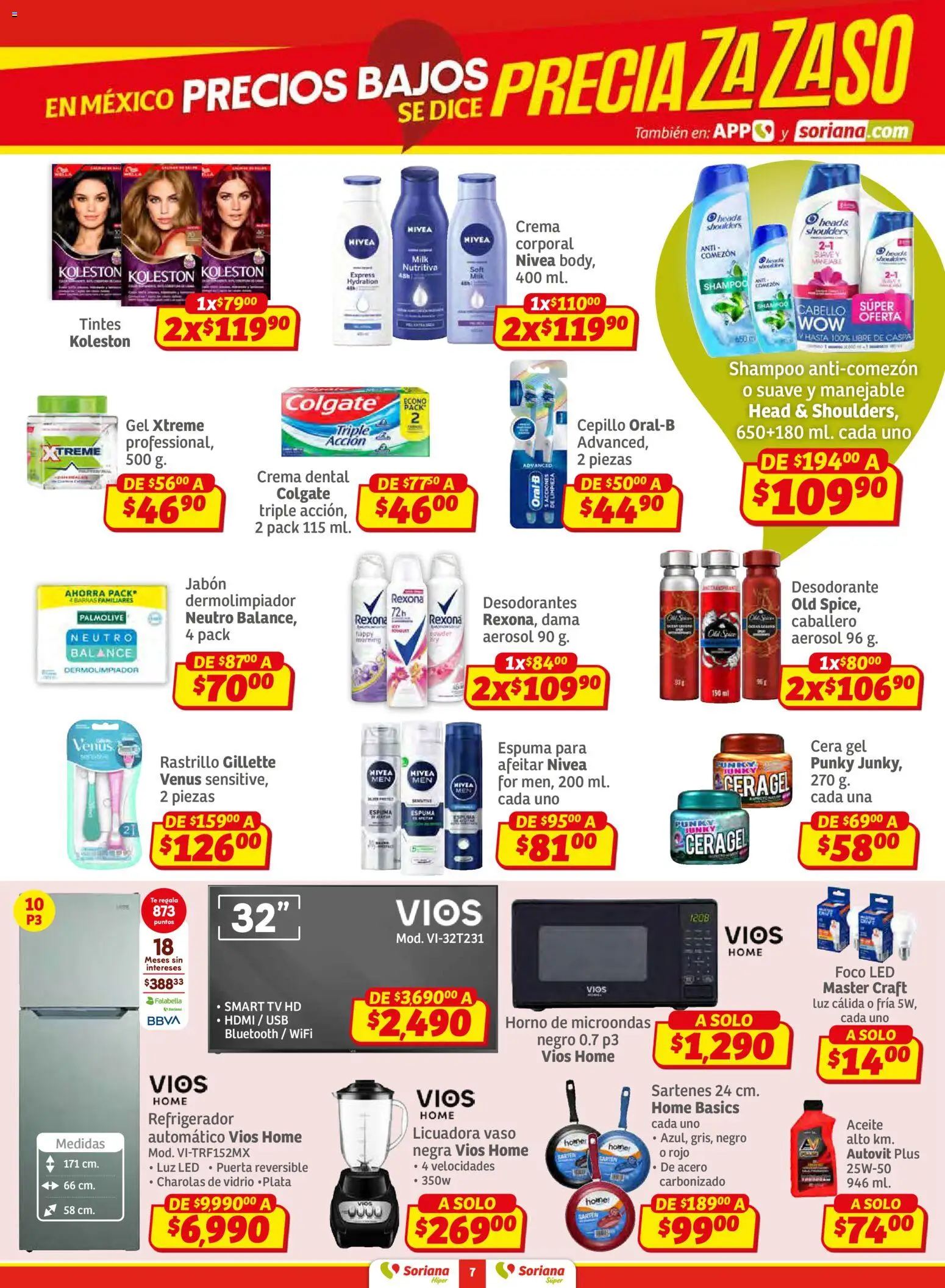 Nuevas ofertas de Soriana válidas en toda la República Mexicana desde el 12.02.2026. ¡Encuentra las mejores ofertas en Soriana - Preciazazaso Súper: Frontera BCN, Son! | Página: 7 | Productos: Crema, Rastrillo, Aceite, Foco