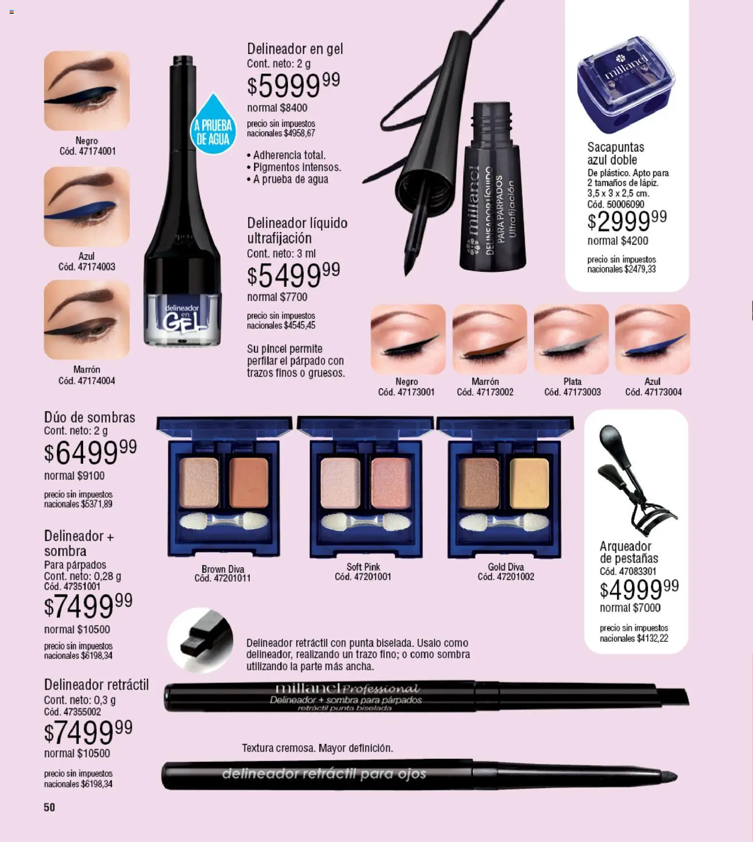 Millanel - Catálogo │ válido desde el 27.04.2026 | Página: 50 | Productos: Sacapuntas, Pincel, Sombra, Agua