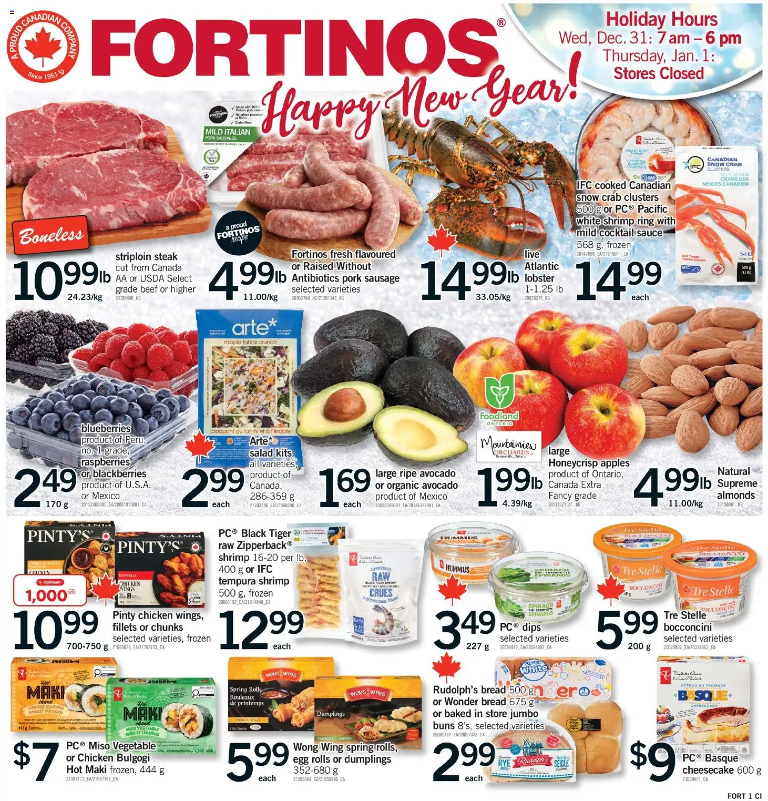 Fortinos flyer valid from 27.12.2025 | Page: 1 | Products: Beef, Salad, Bread, Chicken