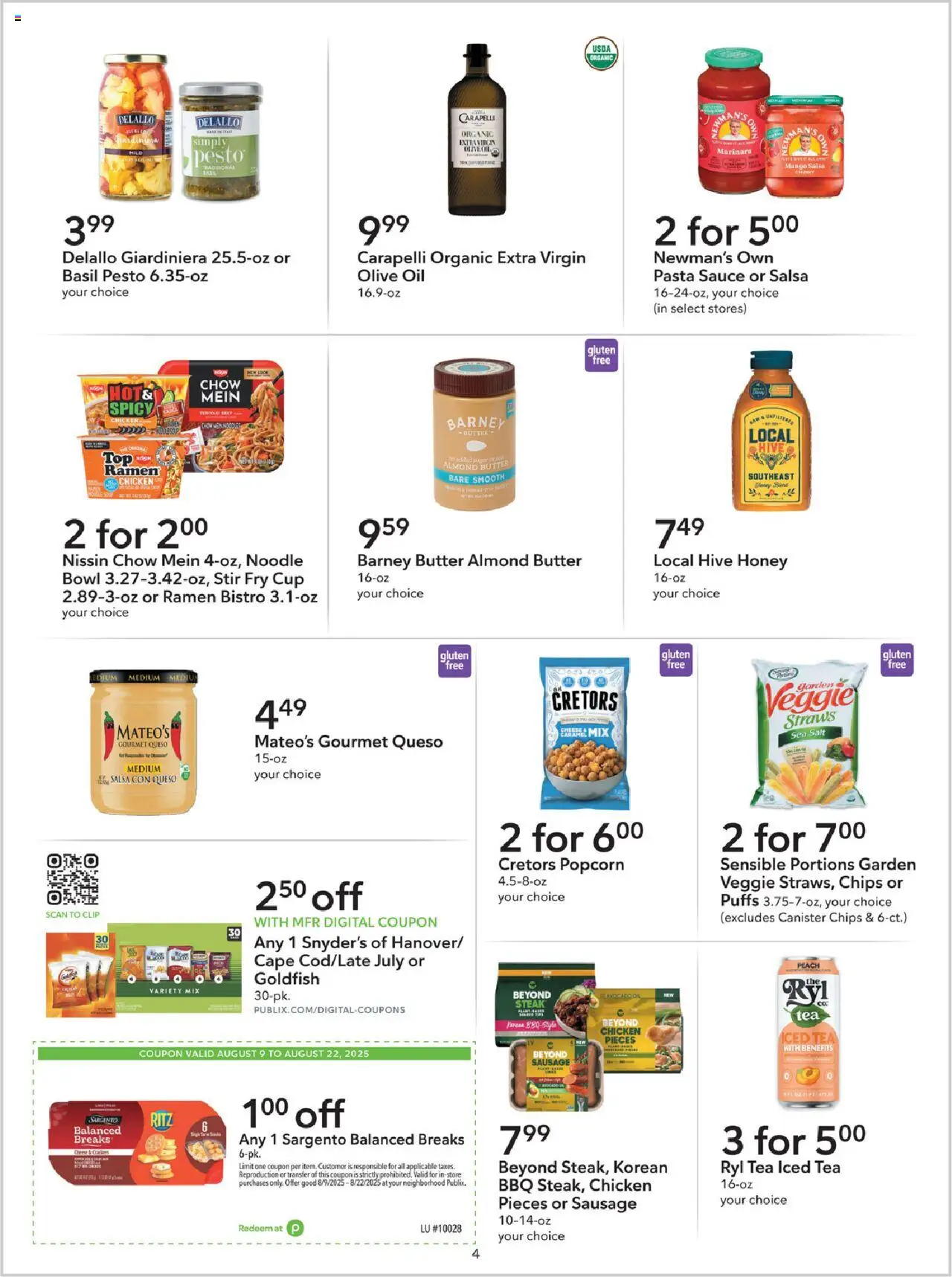 Publix Extra Savings - valid from 09.08.2025 | Page: 4 | Products: Oil, Pasta, Mango, Sausage