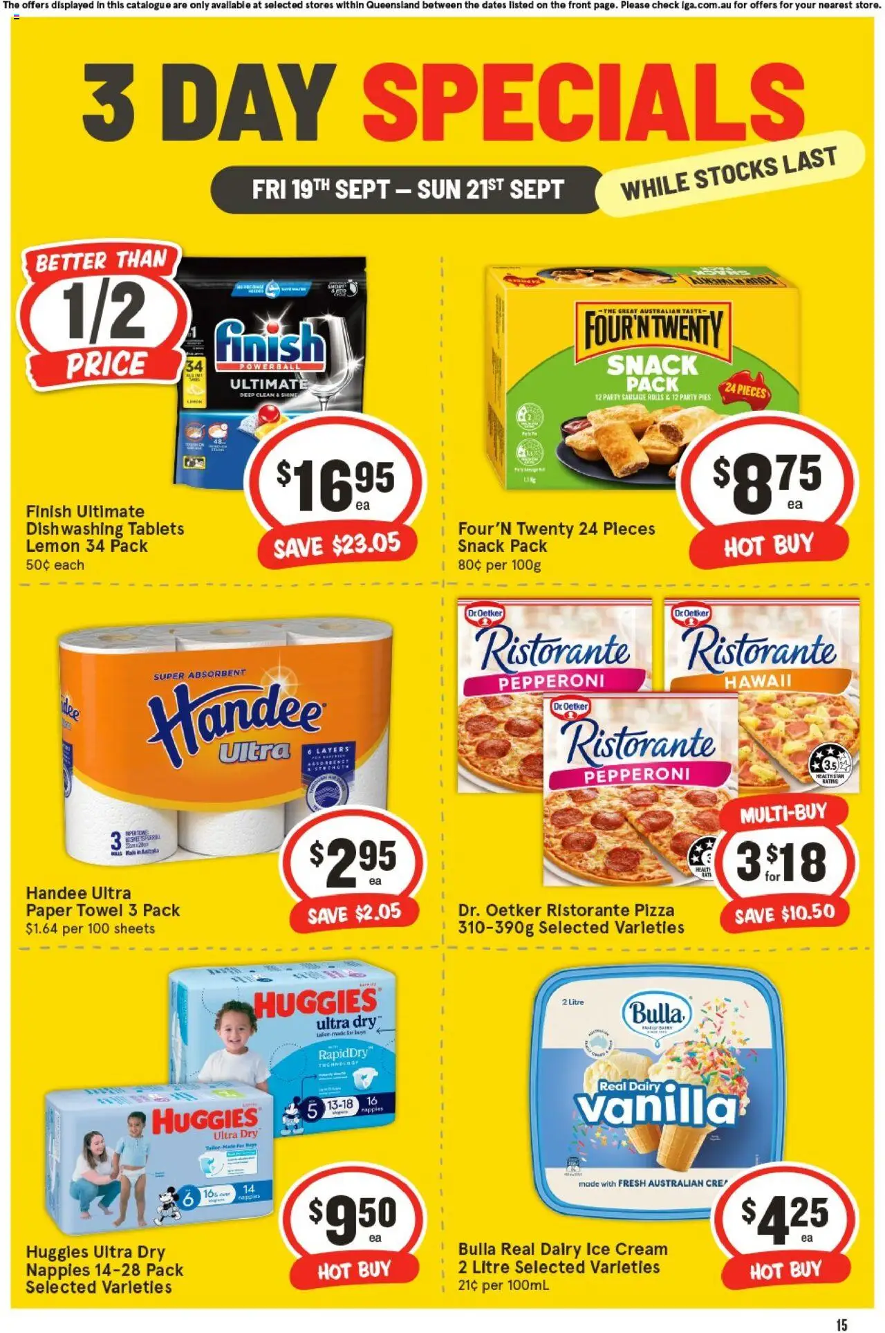 IGA catalogue - valid from 19.09.2025 | Page: 3 | Products: Lemon, Sausage, Pies, Tablets