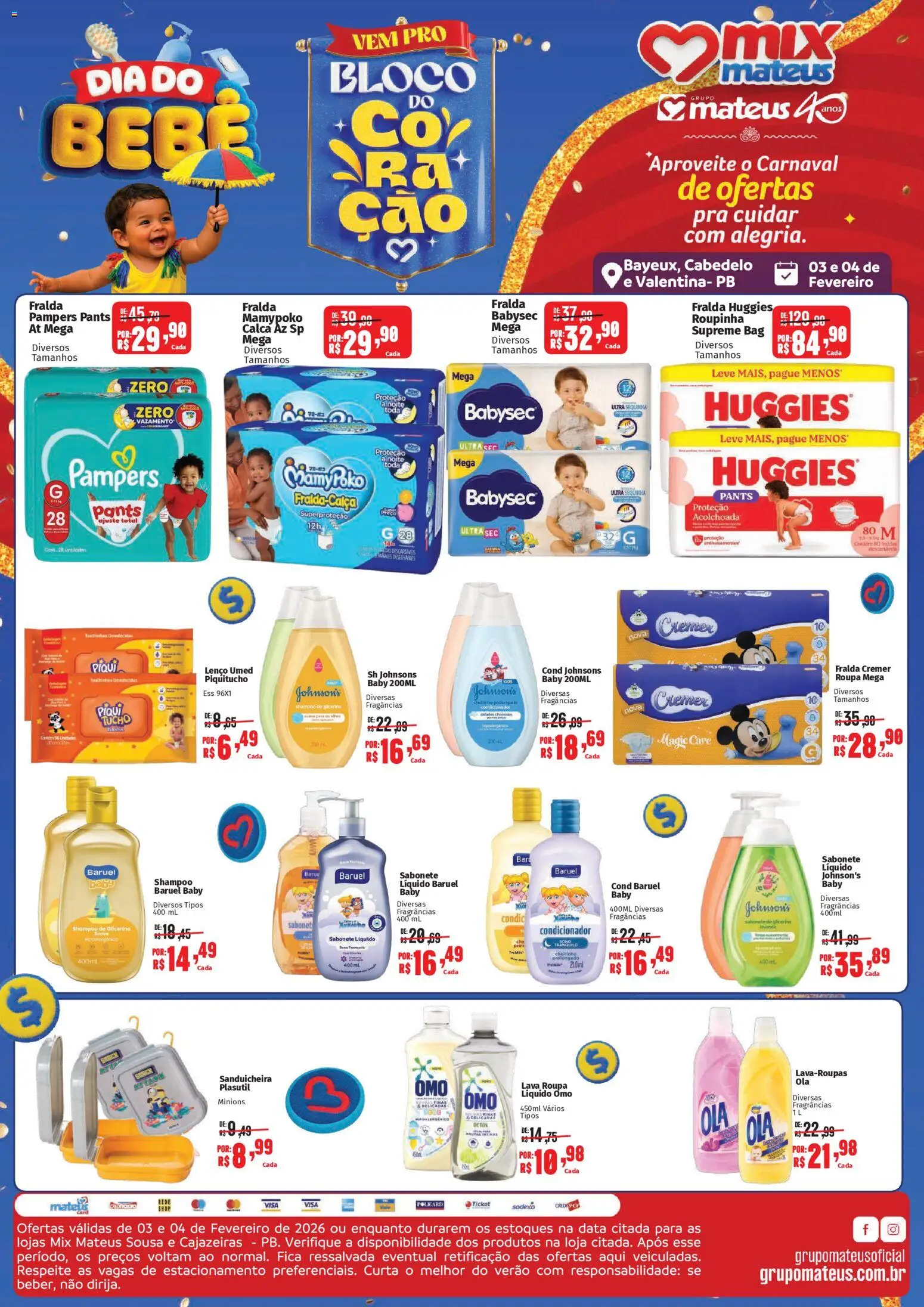 Mateus Folheto - válido de 03.02.2026 | Página: 1 | Produtos: Fralda pampers, Lenço, Sabonete, Sabonete líquido