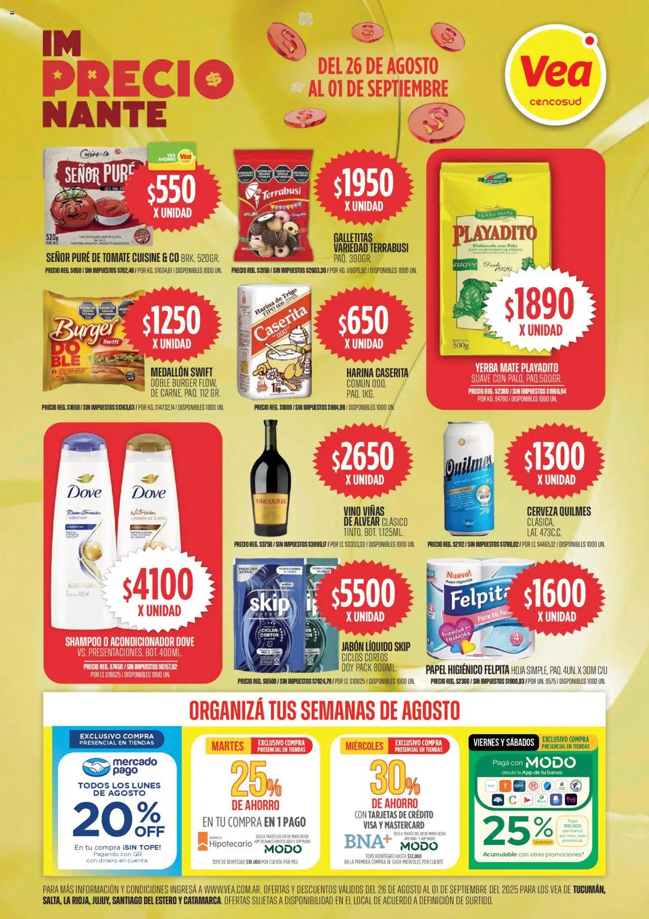 Vea - Oferta imPRECIOnante │ válido desde el 26.08.2025 | Página: 1 | Productos: Papel higiénico, Shampoo, Tomate, Cerveza