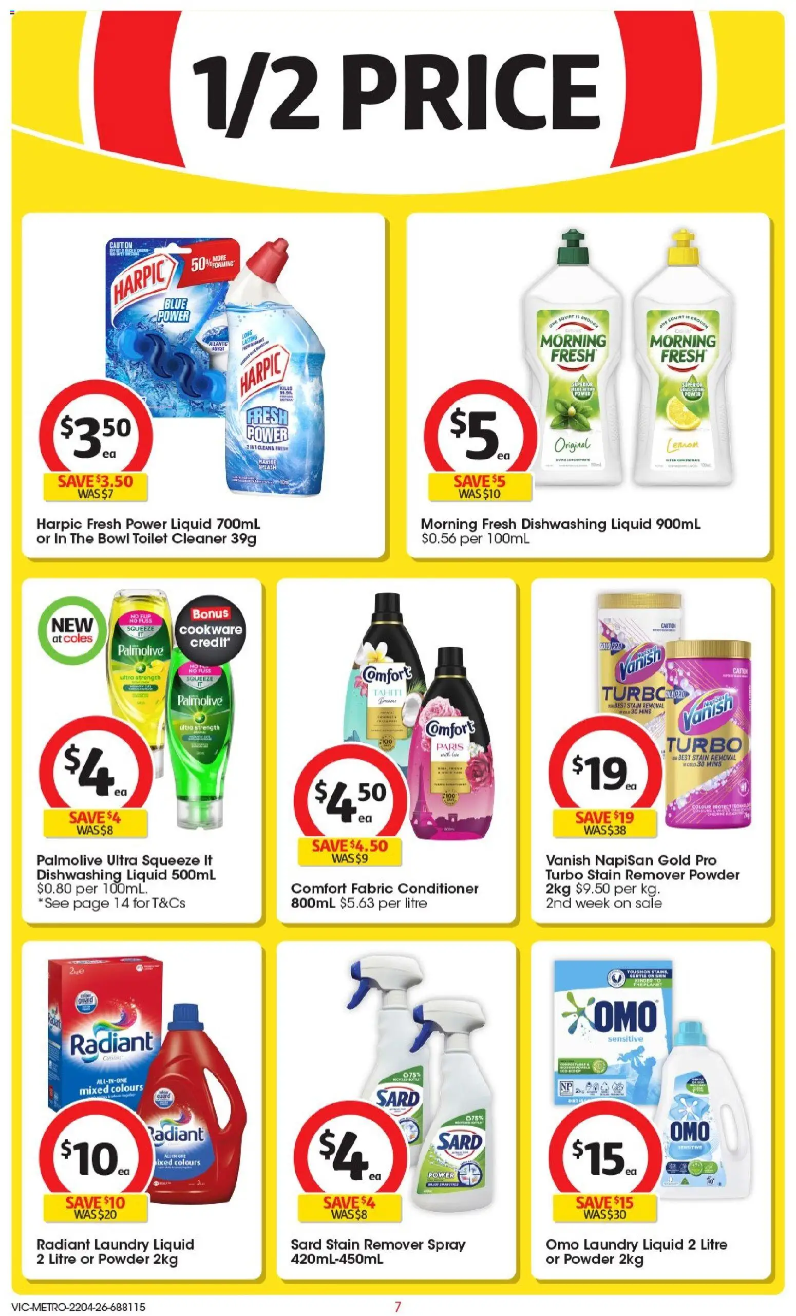 Coles catalogue - valid from 22.04.2026 | Page: 7 | Products: Toilet, Conditioner, Cookware, Laundry