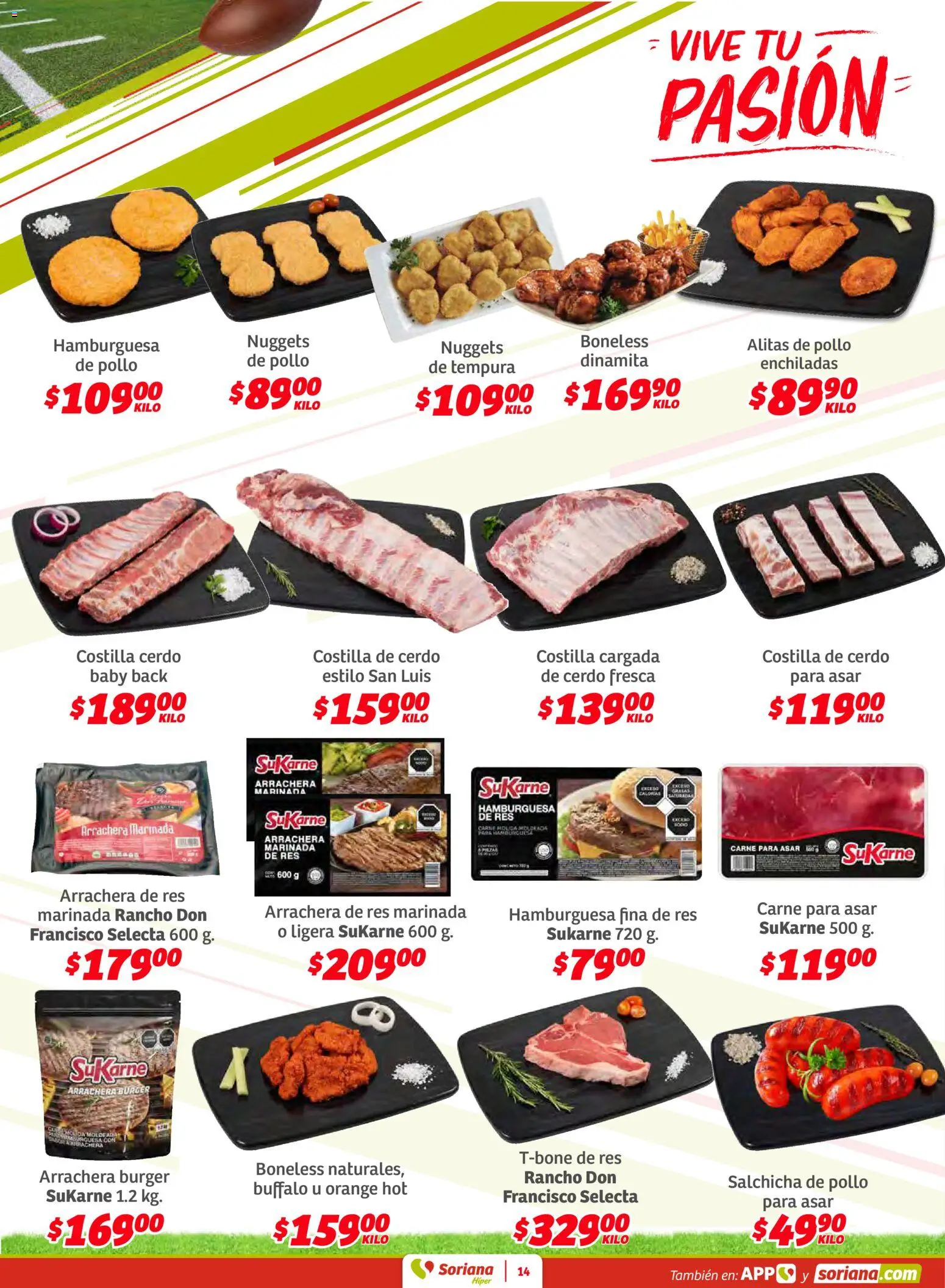 Nuevas ofertas de Soriana válidas en toda la República Mexicana desde el 29.01.2026. ¡Encuentra las mejores ofertas en Soriana - Preciazazaso Híper: Chih, Coah, Dur, NL, SLP, Tamps, Zac! | Página: 14 | Productos: Pollo, Salchicha, Cerdo, Res