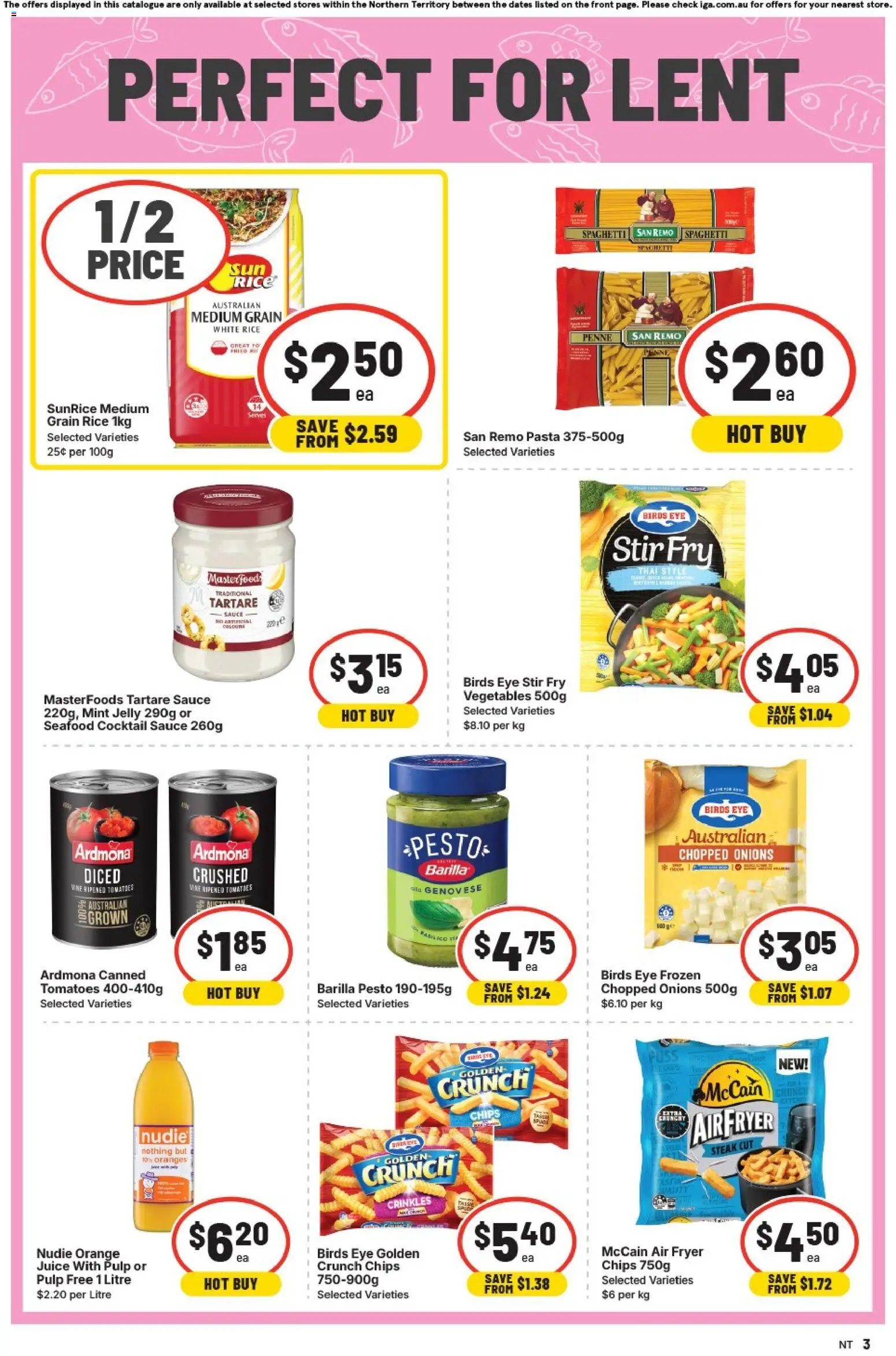 IGA catalogue - valid from 25.02.2026 | Page: 3 | Products: Tomatoes, Rice, Vegetables, Sauce