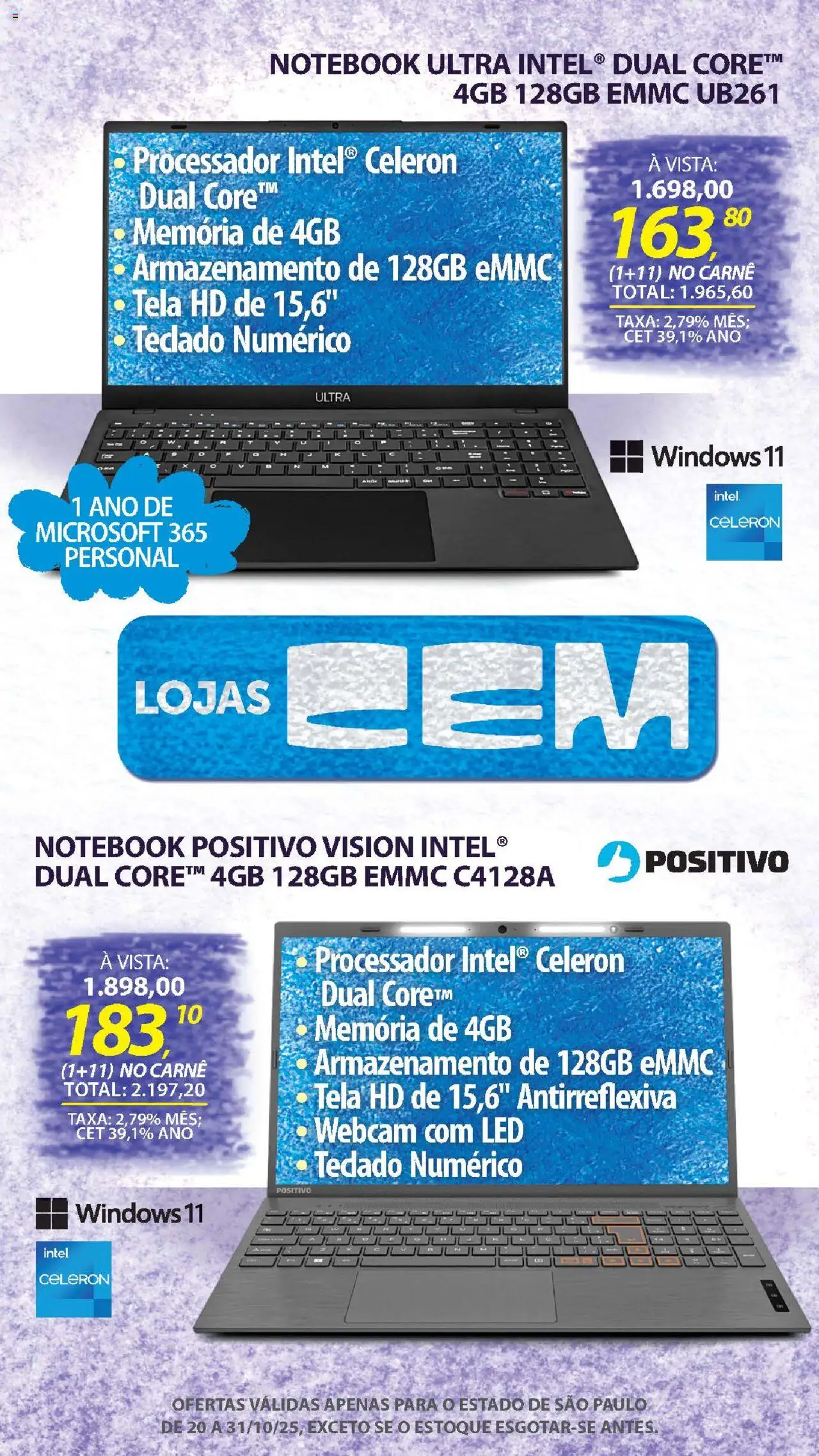 Lojas Cem Folheto - válido de 20.10.2025 | Página: 13 | Produtos: Notebook, Webcam, Processador, Carne