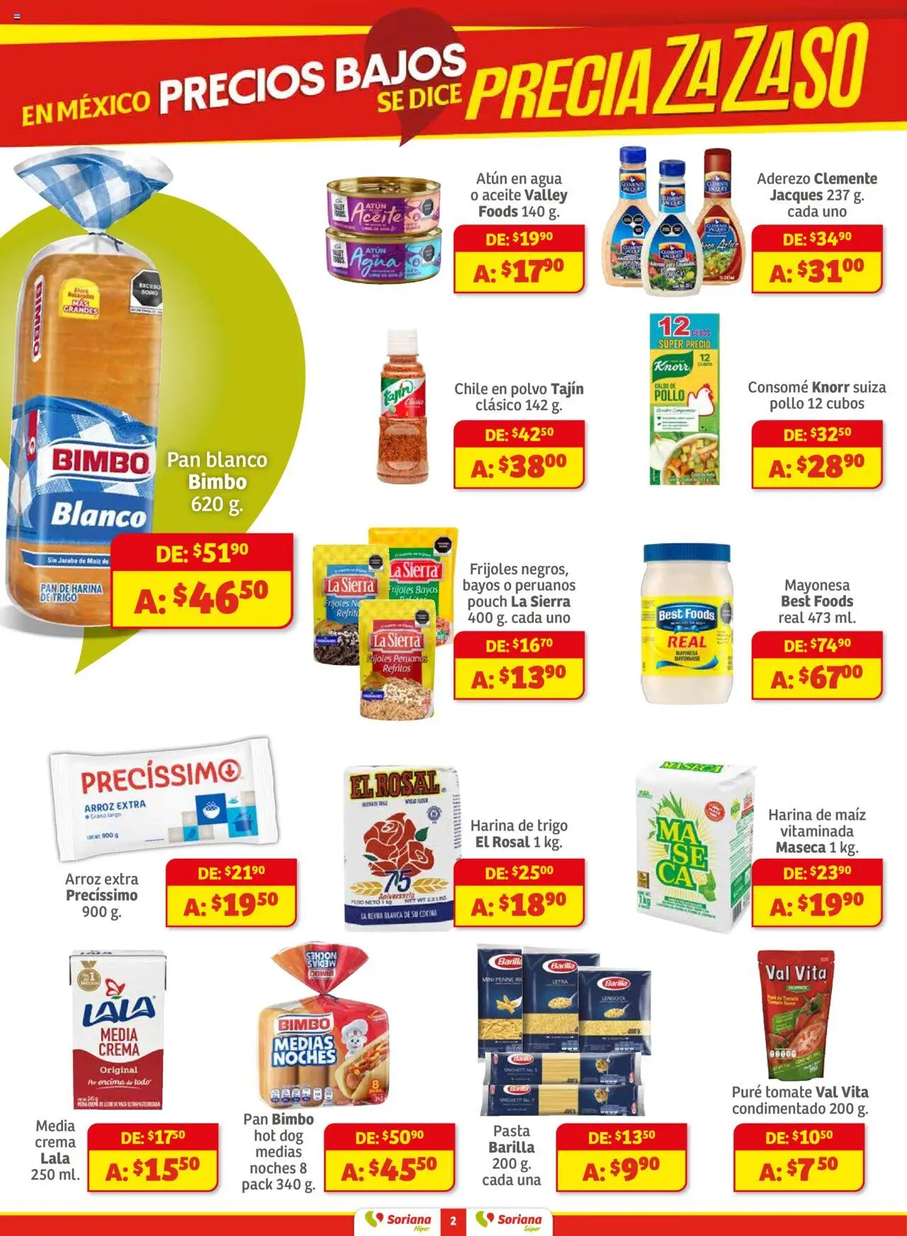 Nuevas ofertas de Soriana válidas en toda la República Mexicana desde el 01.08.2025. ¡Encuentra las mejores ofertas en Soriana - Preciazazaso Súper Frontera BCN, Son! | Página: 2 | Productos: Pollo, Mayonesa, Arroz, Pasta