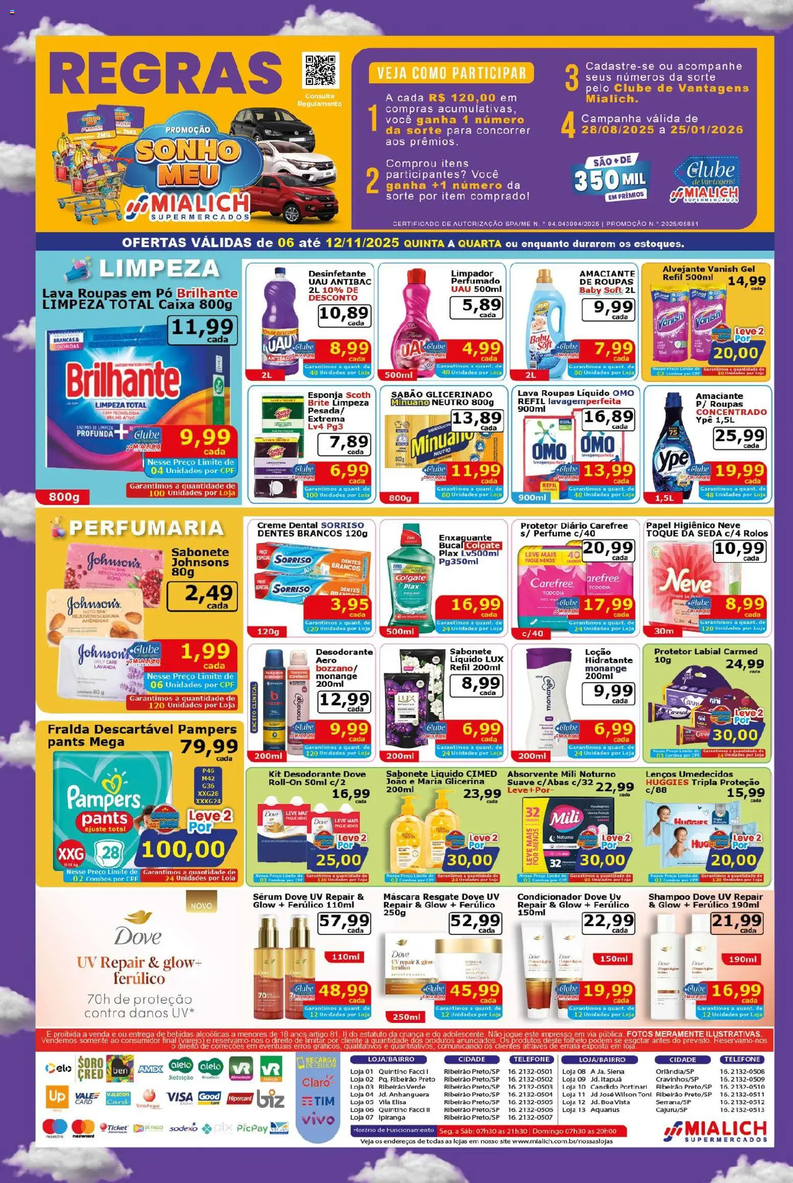 Mialich Supermercados Folheto - válido de 06.11.2025 | Página: 4 | Produtos: Pampers, Sabonete, Telefone, Absorvente