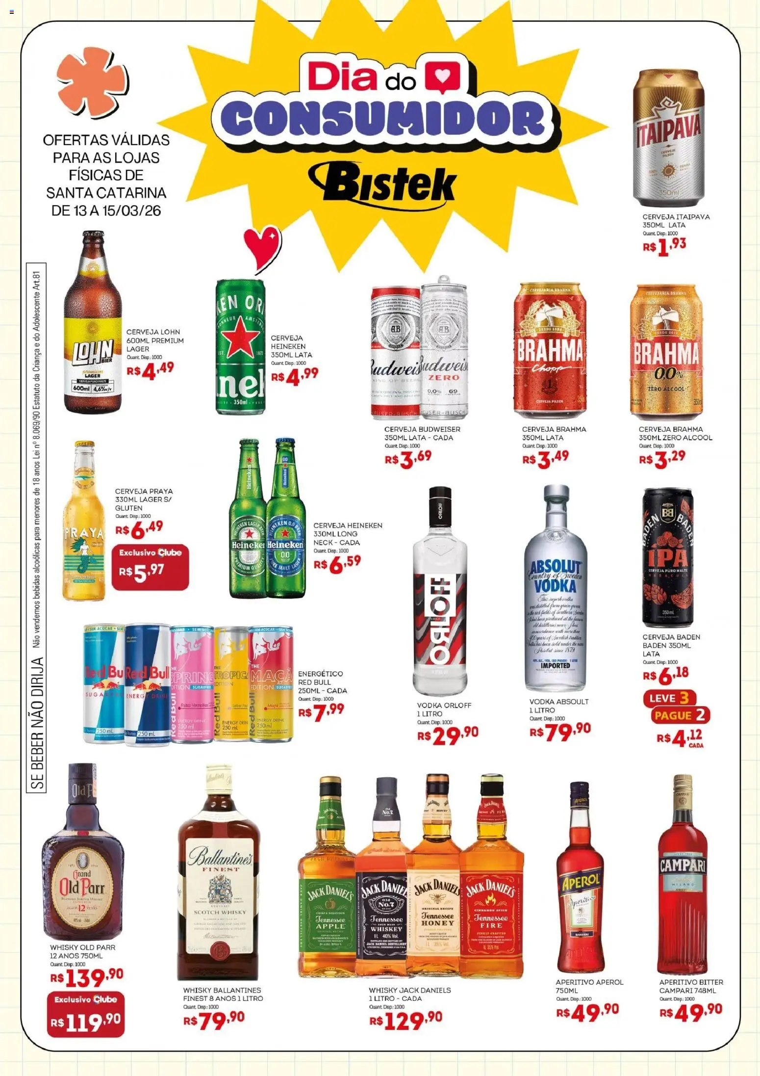 Bistek Supermercados Folheto - válido de 13.03.2026 | Página: 1 | Produtos: Energético, Cerveja, Vodka, Campari