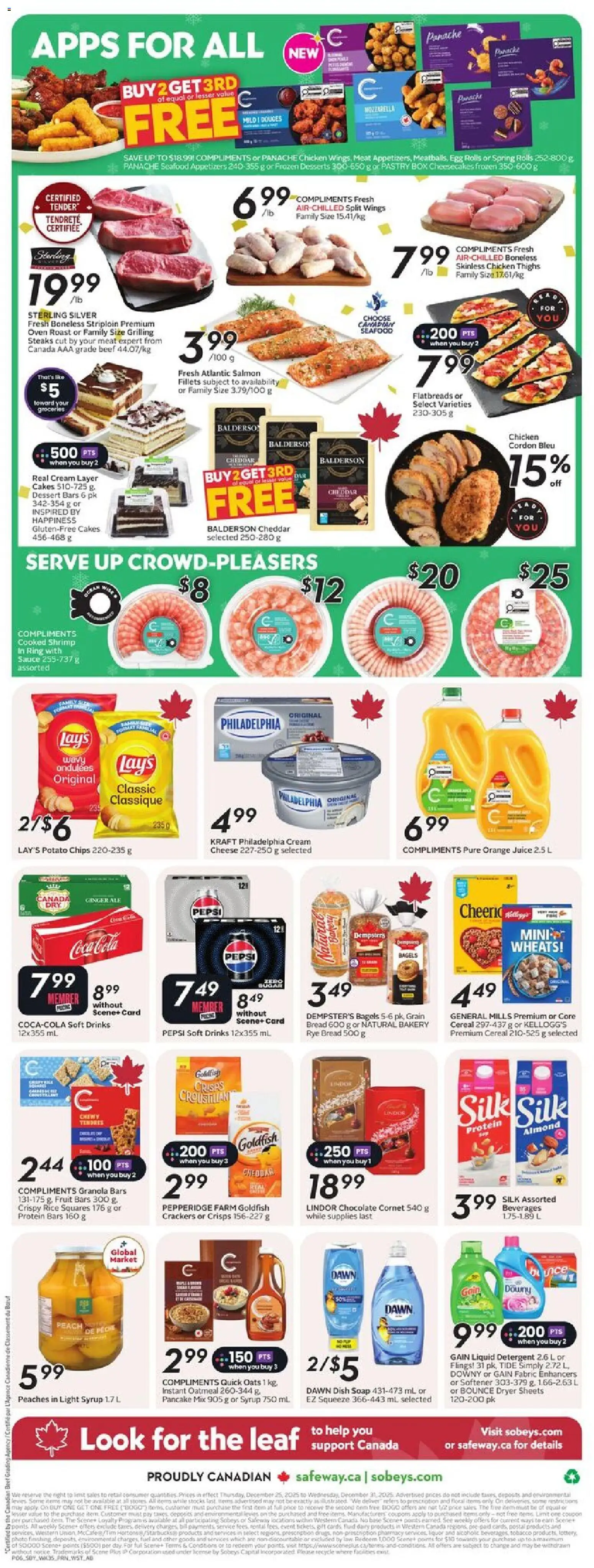 Sobeys flyer valid from 25.12.2025 | Page: 4 | Products: Cream, Detergent, Chocolate, Chicken
